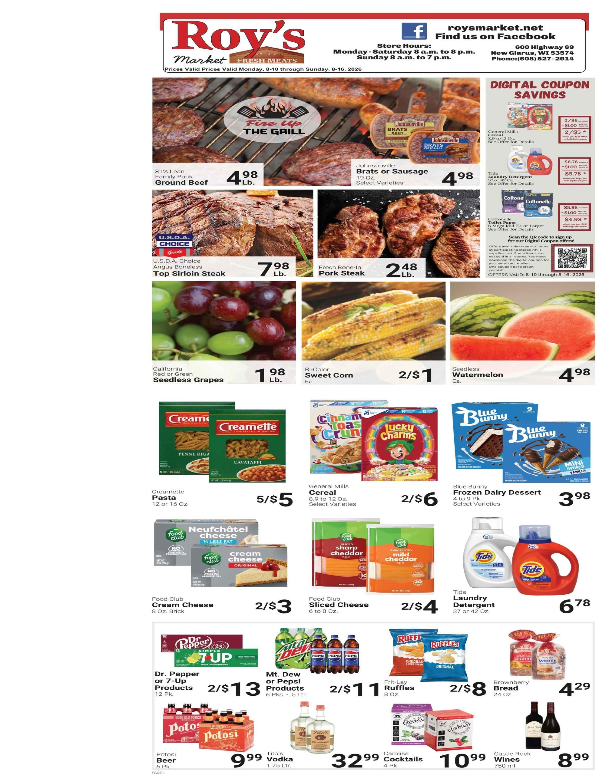 Roy's Market (Warren–Nora Area, IL) Weekly Ad August 10 - 16, 2026