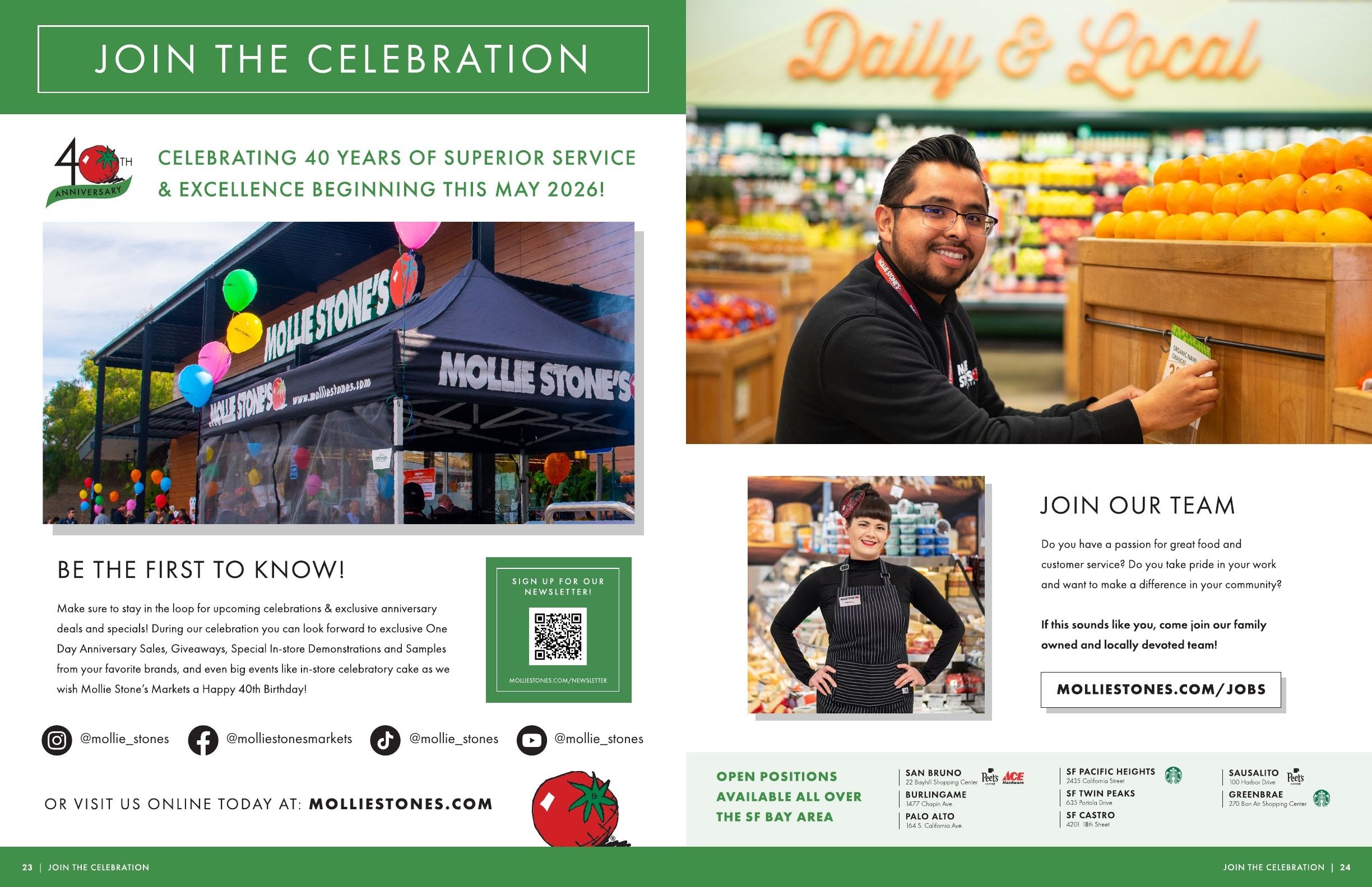 Mollie Stone's Markets 40th Anniversary Magazine Weekly Ad May 1 - December 31, 2026