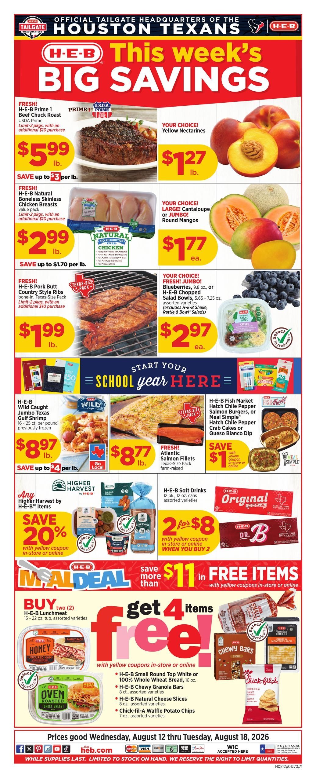 H-E-B (Pasadena–Conroe Area, TX) Weekly Ad August 12 - 18, 2026