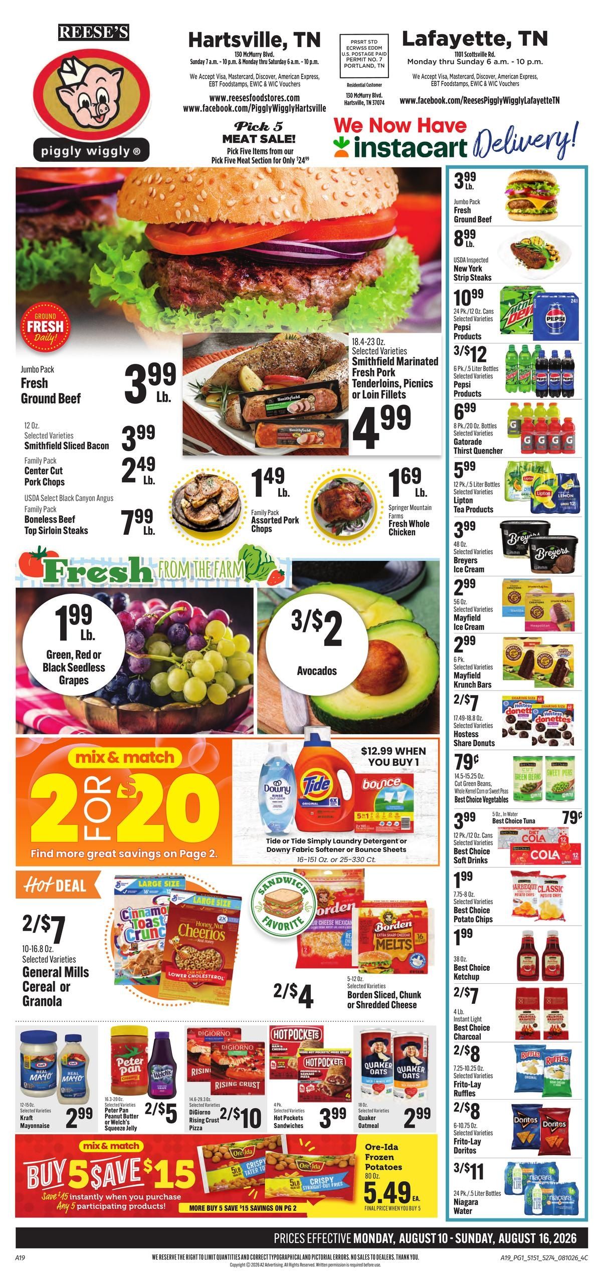 Reese's Food Store Piggly Wiggly (Scottsville Area, KY) Weekly Ad August 10 - 16, 2026