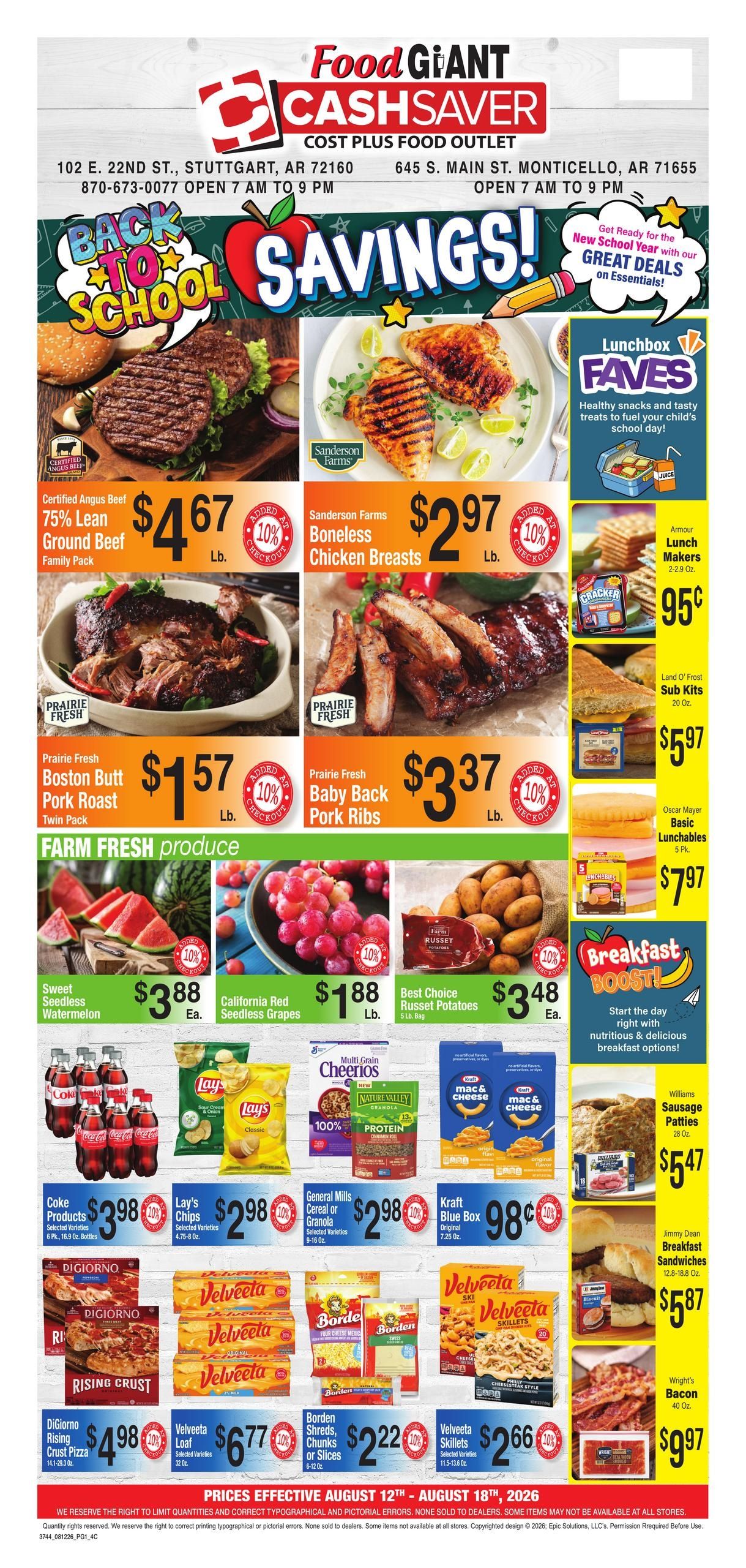 Cashsaver (Monticello Area, AR) Weekly Ad August 12 - 18, 2026