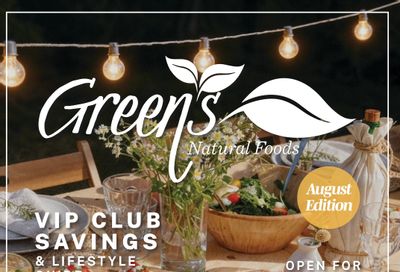 Green's Natural Foods August Sales Newsletter Weekly Ad August 1 - 31, 2026