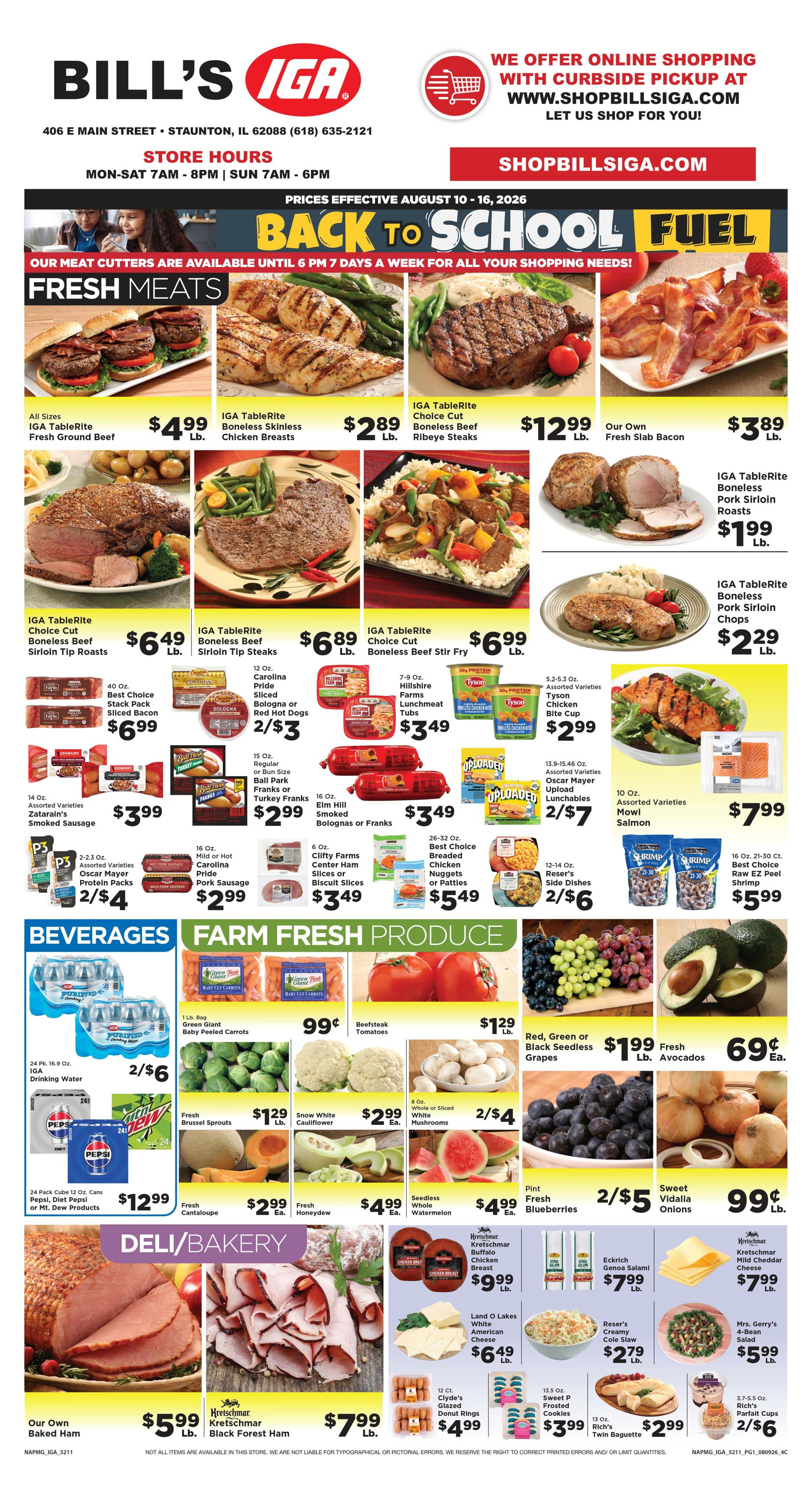 Bill's IGA (406 East Main Street, Staunton, IL) Weekly Ad August 10 - 16, 2026