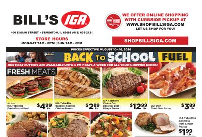 Bill's IGA (406 East Main Street, Staunton, IL) Weekly Ad August 10 - 16, 2026