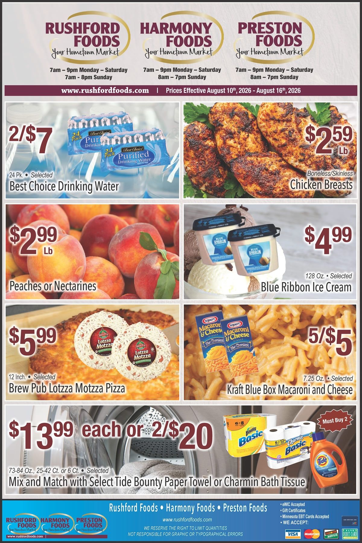 Rushford, Preston and Harmony Foods Weekly Ad August 10 - 16, 2026