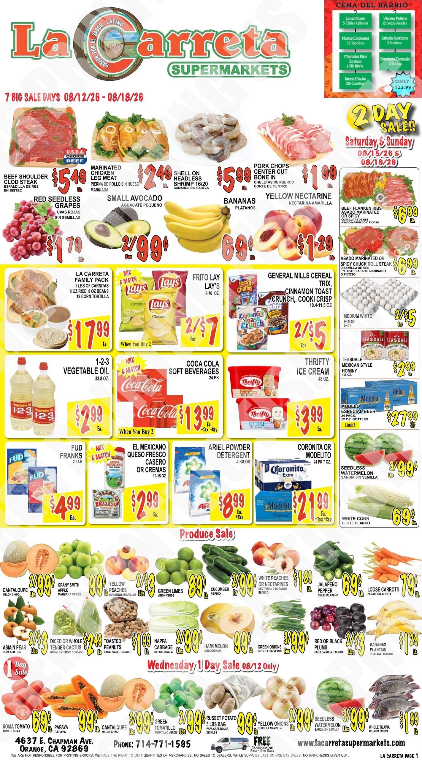 La Carreta Supermarkets (Orange–Garden Grove Area, CA) Weekly Ad August 12 - 18, 2026