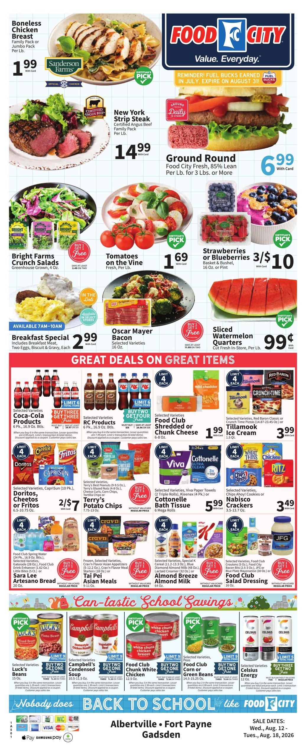 FoodCity (Centre Area, AL) Weekly Ad August 12 - 18, 2026