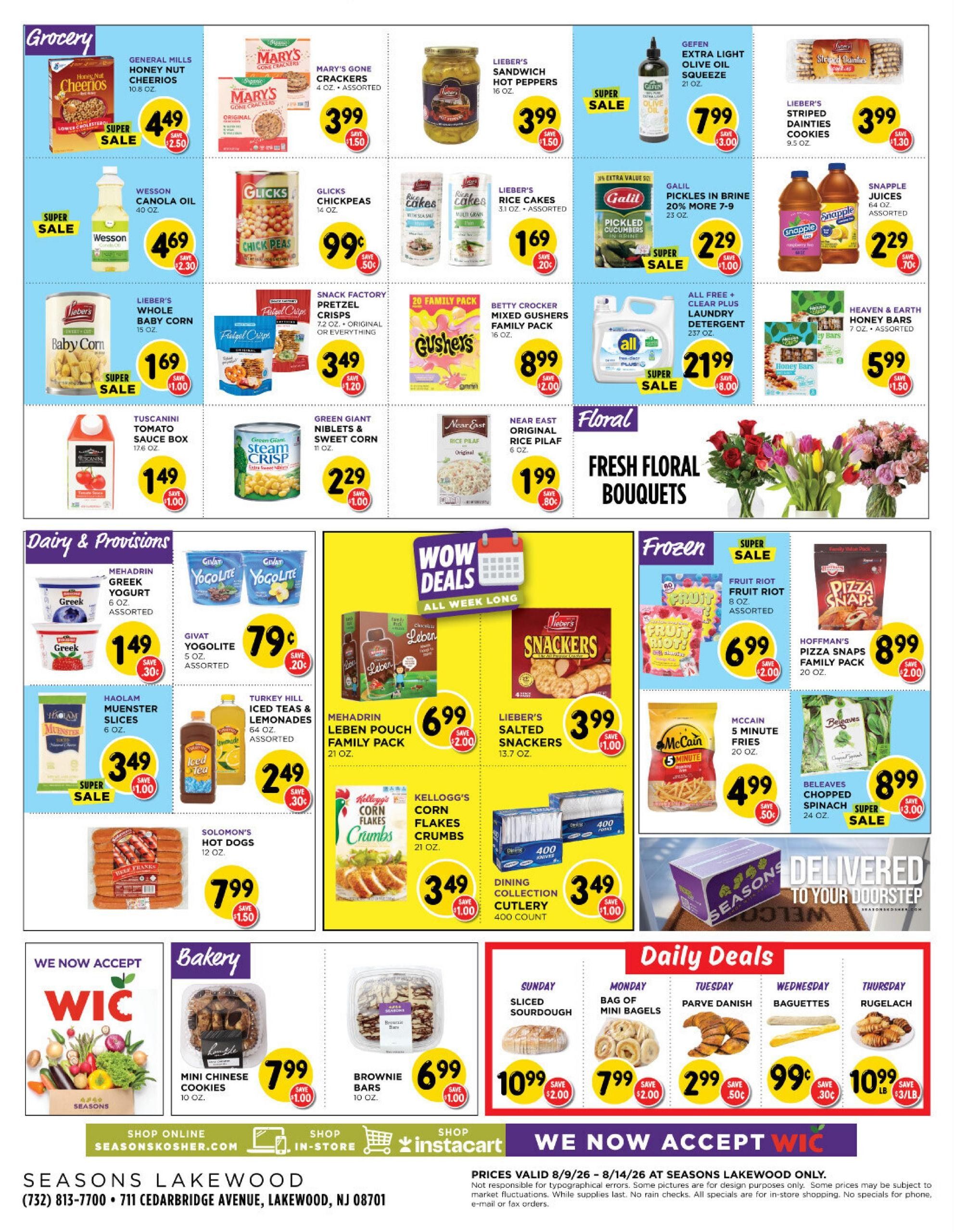 Seasons Kosher (Lakewood Area, NJ) indexedweekly Weekly Ad August 9 - 14, 2026