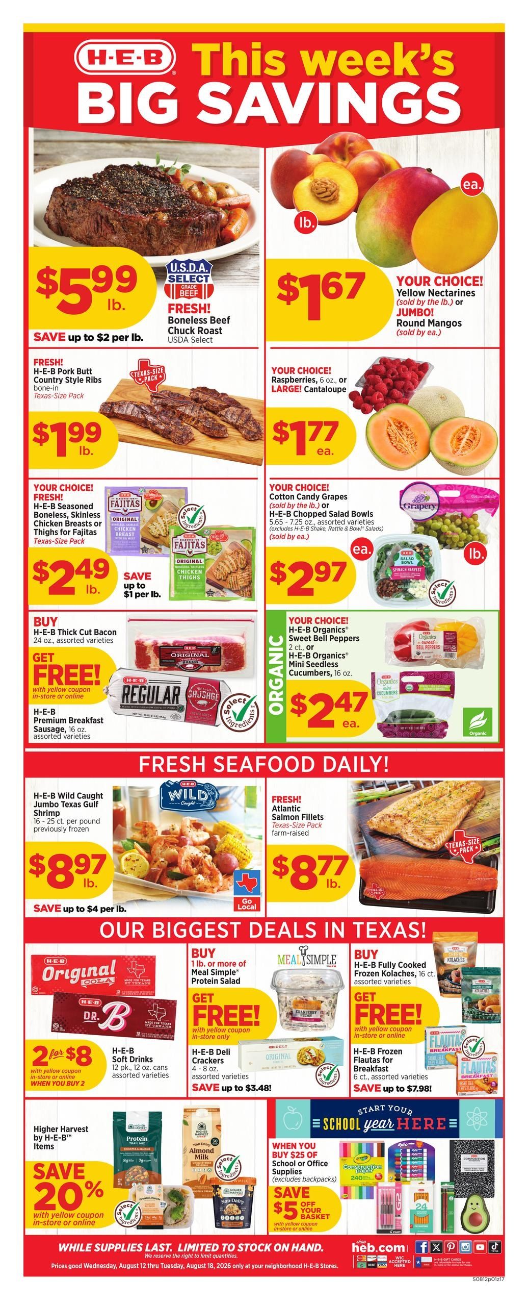 H-E-B (Round Rock–Georgetown Area, TX) Weekly Ad August 12 - 18, 2026