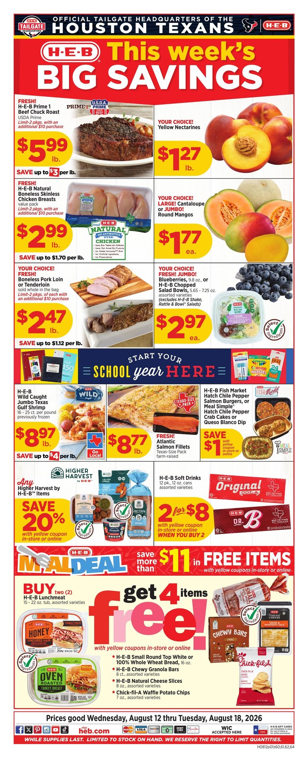 H-E-B (College Station Area, TX) Weekly Ad August 12 - 18, 2026