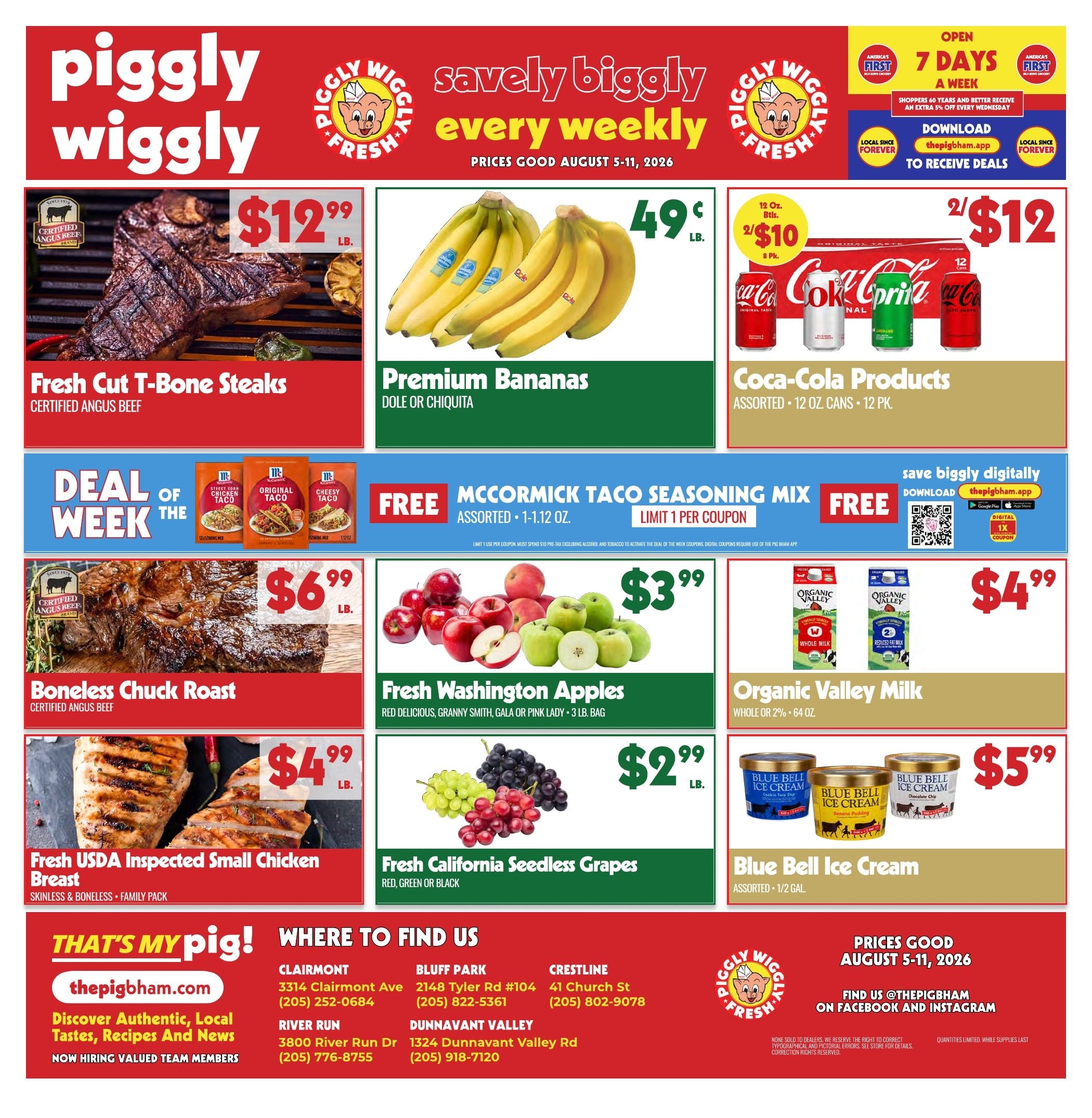 Piggly Wiggly Birmingham (Birmingham and other locations, AL) Weekly Ad August 5 - 11, 2026