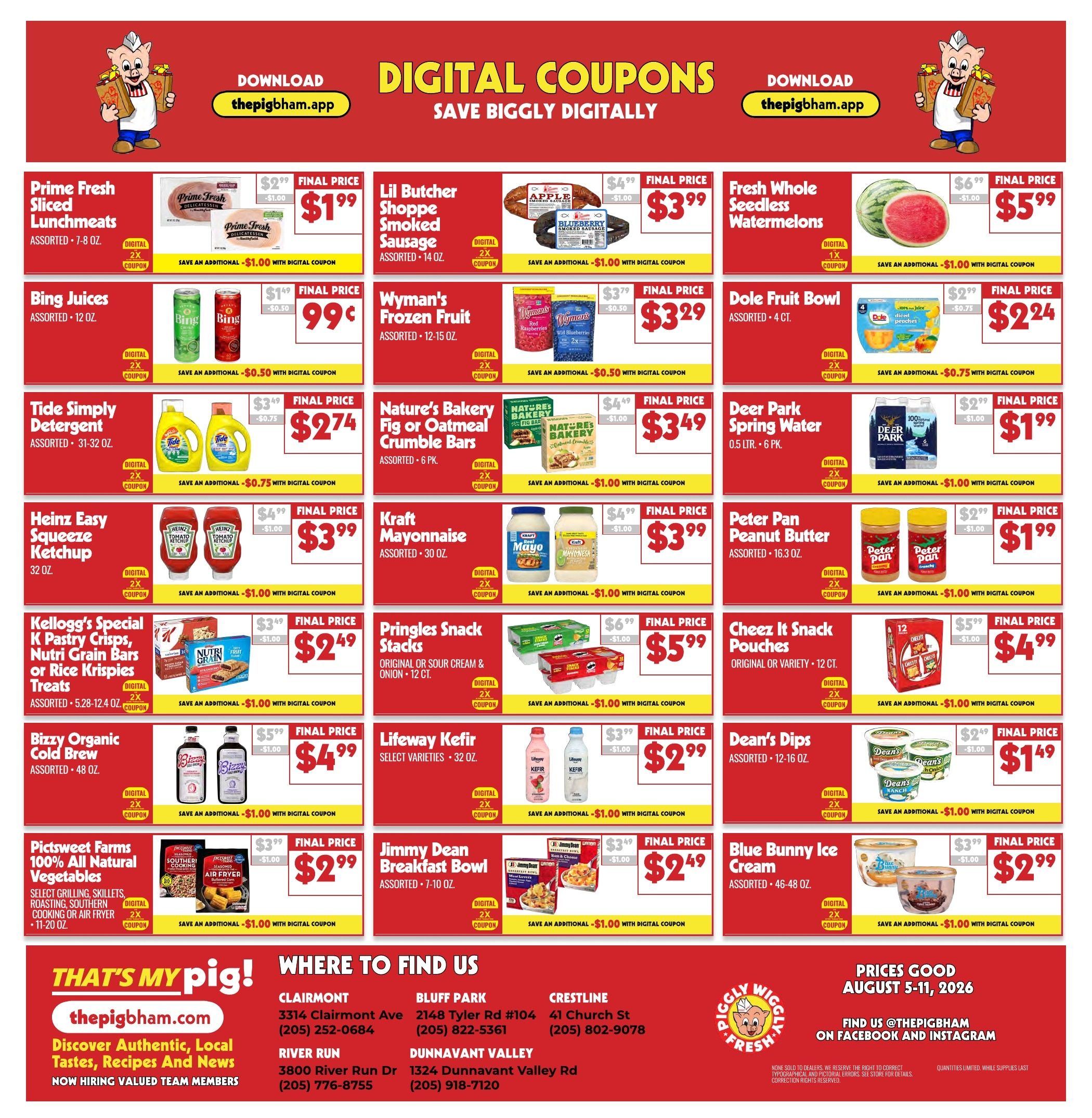 Piggly Wiggly Birmingham (Birmingham and other locations, AL) Weekly Ad August 5 - 11, 2026