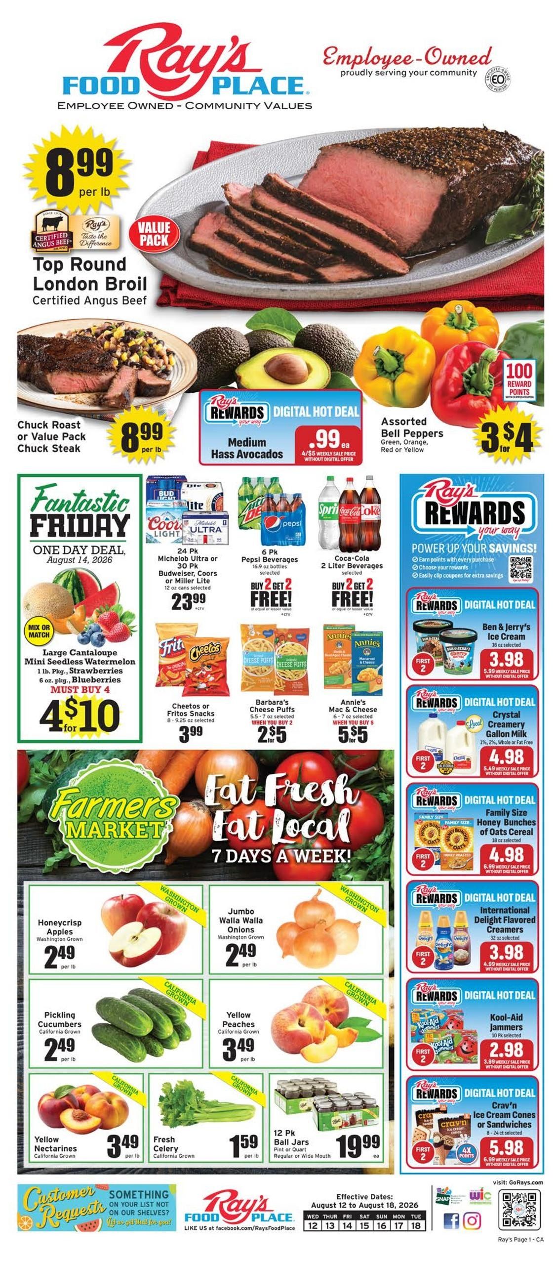 Ray's Food Place (Eureka–Redding Area, CA) Weekly Ad August 12 - 18, 2026