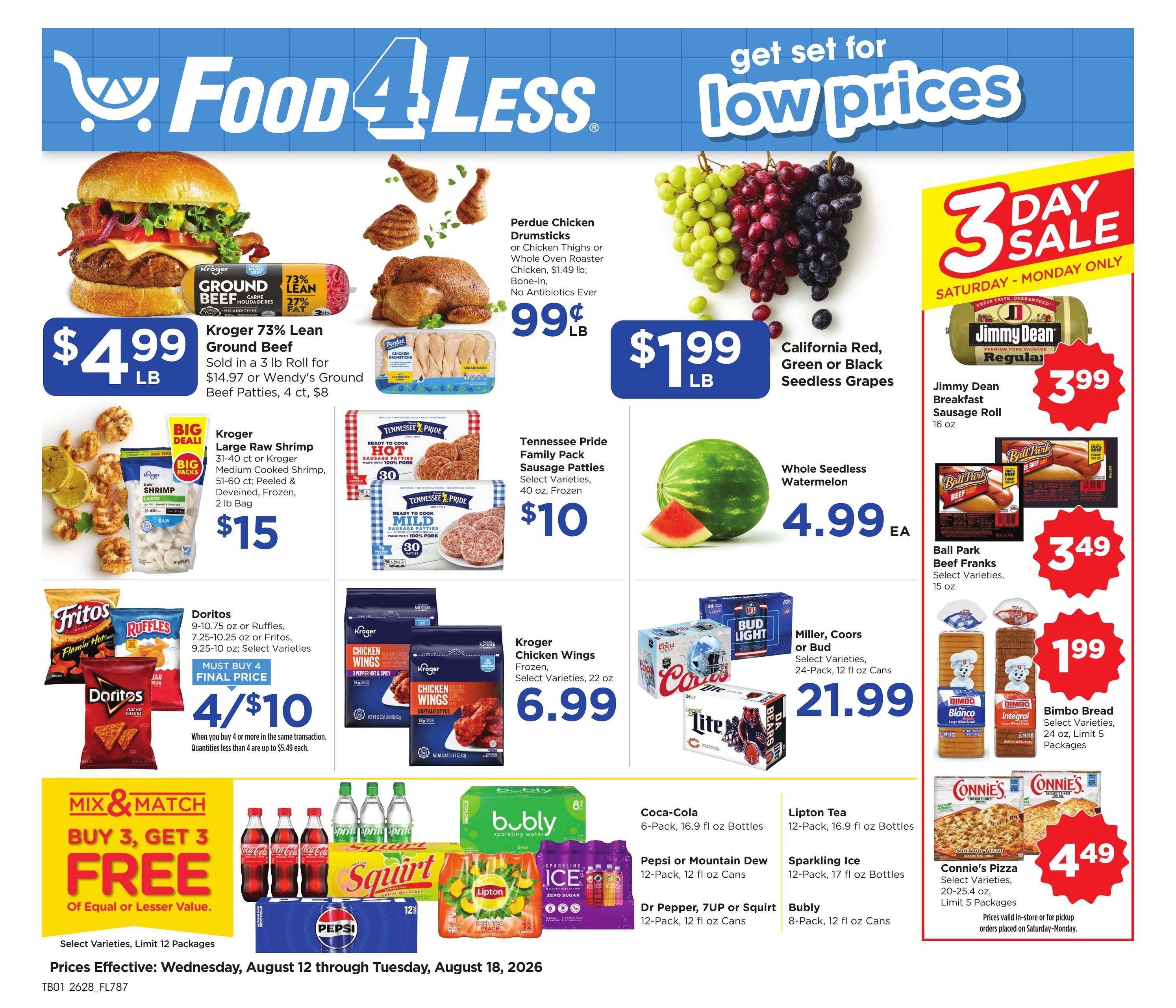 Food 4 Less (Hammond–Highland Area, IL–IN) Chicago Weekly Ad August 12 - 18, 2026