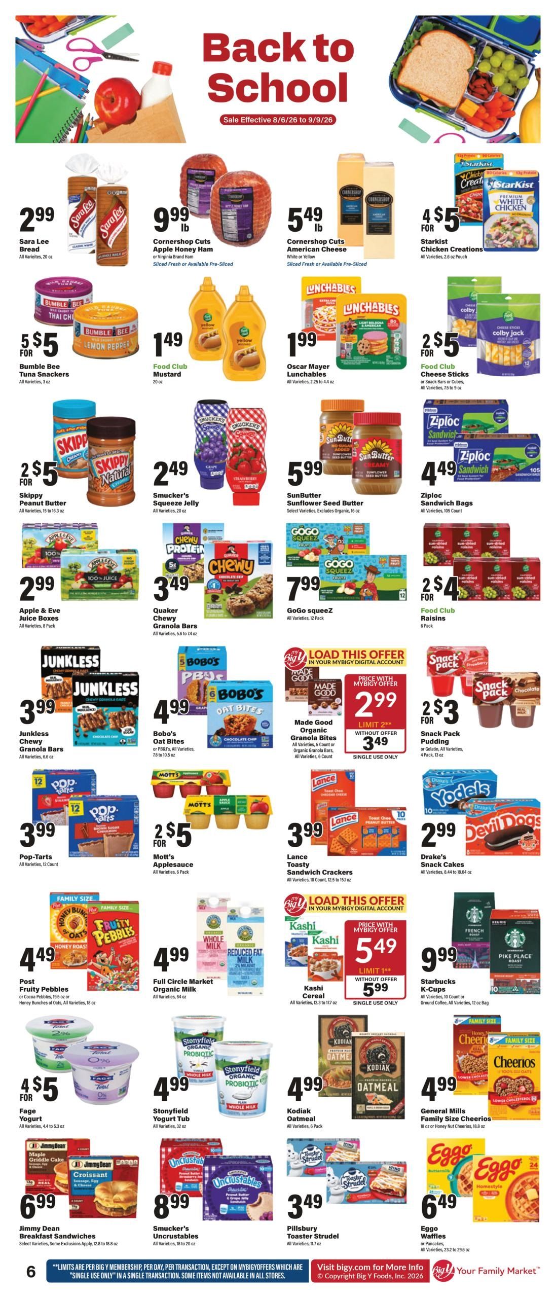 Big Y (MA, RI, VT) Back To School Weekly Ad August 13 - September 9, 2026