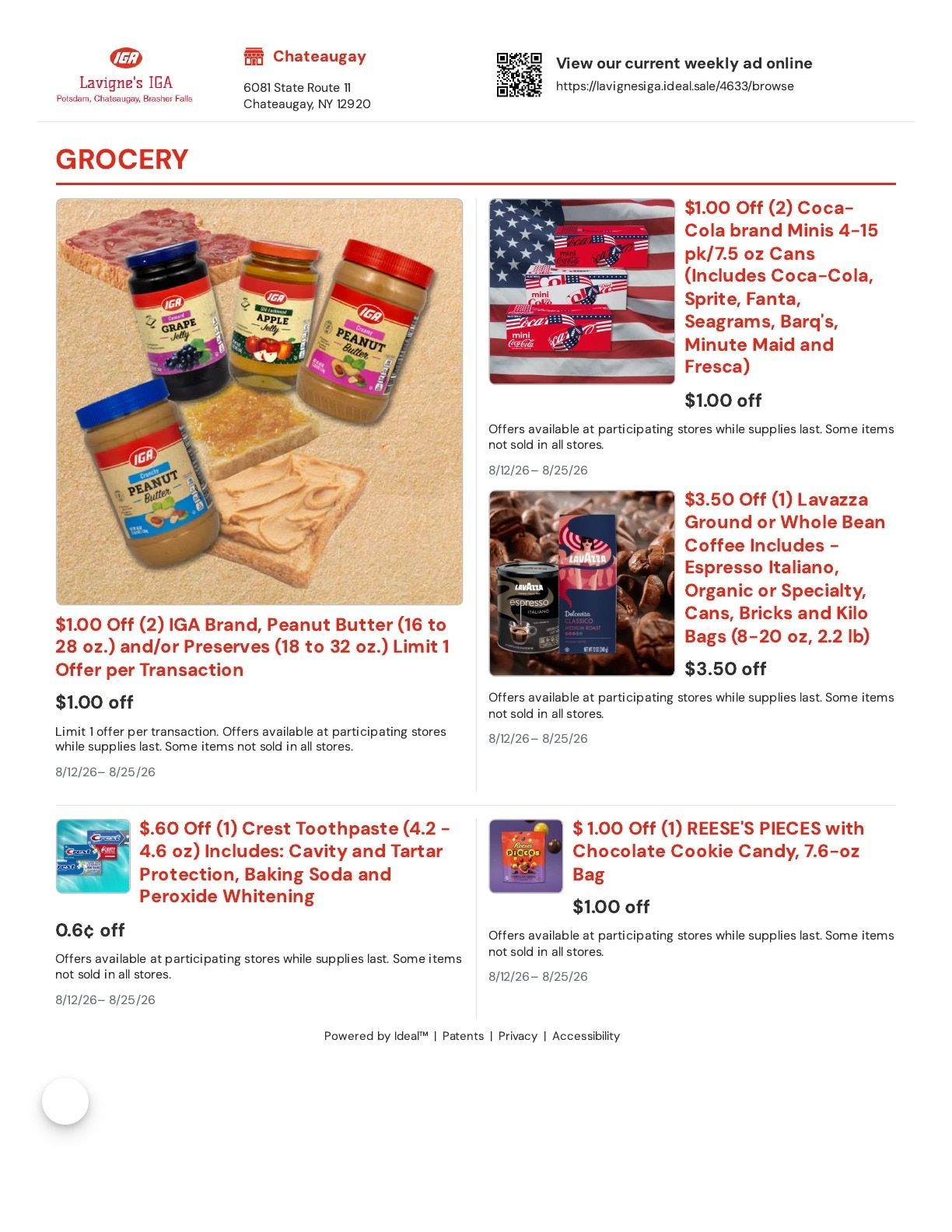 LaVigne's IGA (Chateaugay, NY) Weekly Ad August 12 - 25, 2026