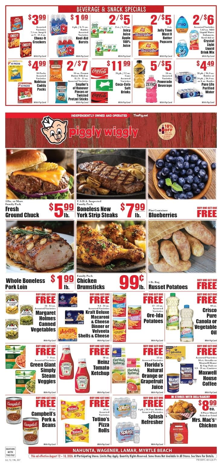 The Pig Piggly Wiggly (Nahunta, GA) Weekly Ad August 12 - 18, 2026
