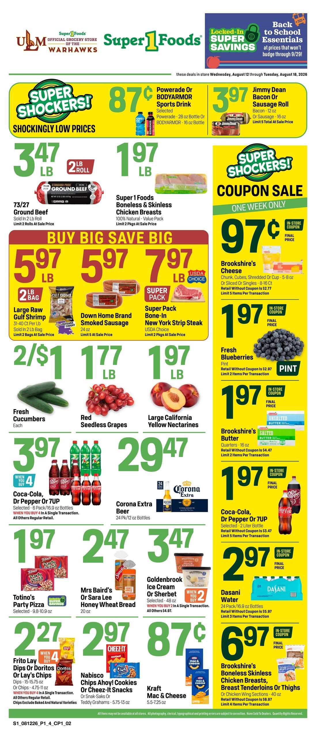 Super 1 Foods & Discount Pharmacy (Monroe–Fairbanks Area, LA) Weekly Ad August 12 - 18, 2026
