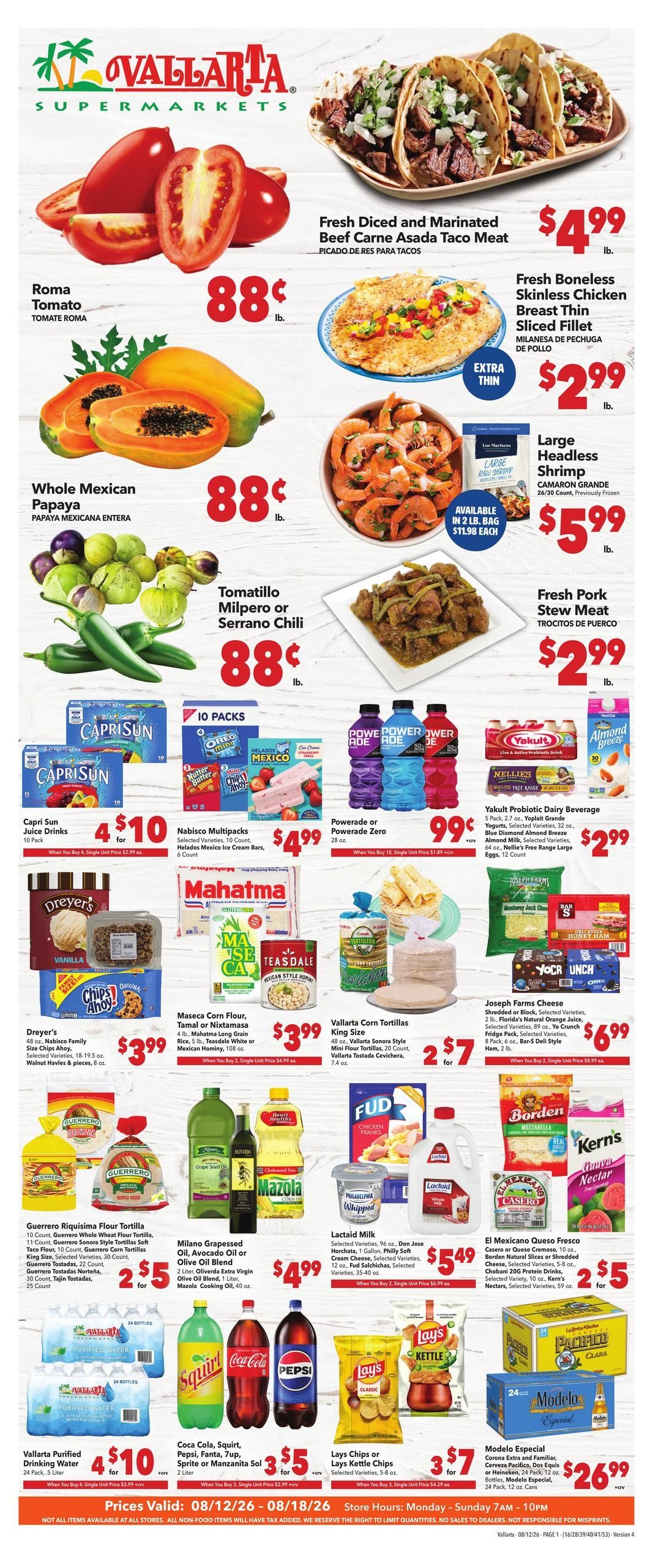 Vallarta Supermarkets (Bakersfield Area, CA) Grocery Savings Weekly Ad August 12 - 18, 2026