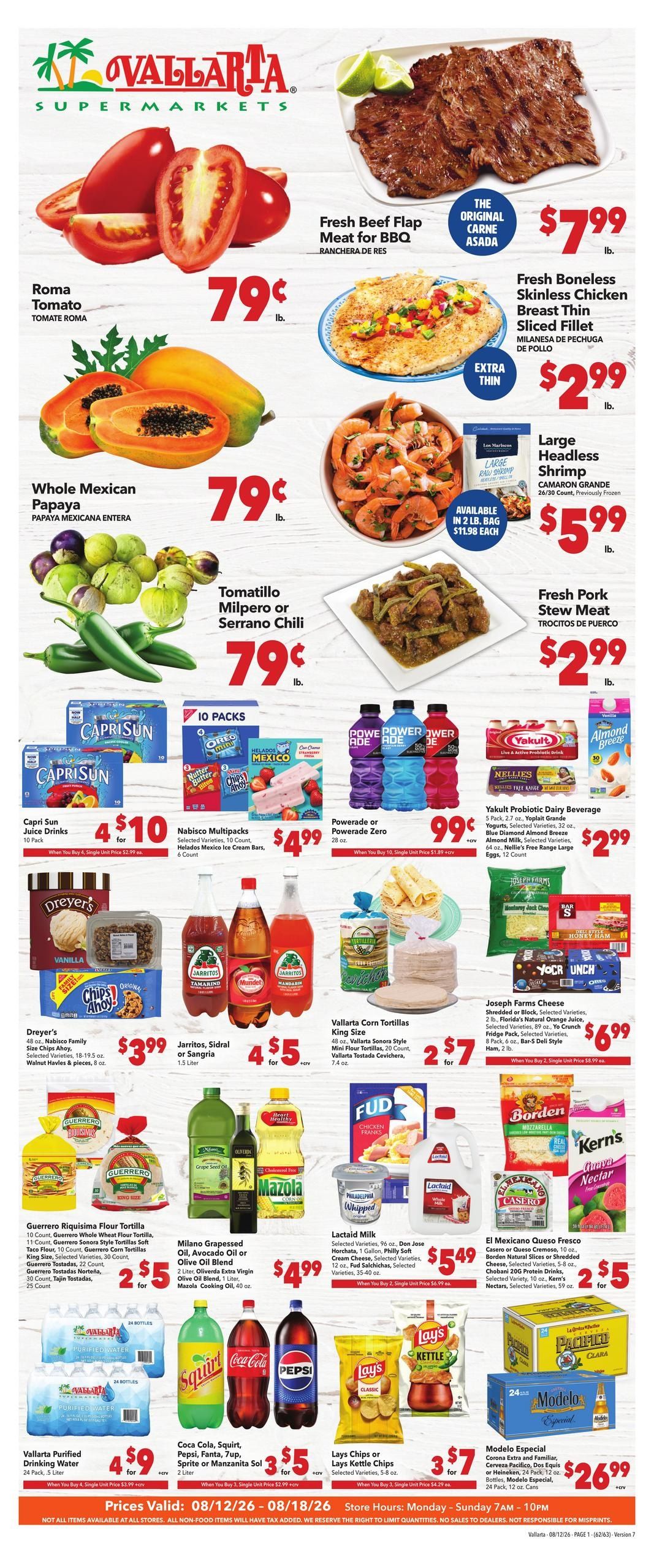 Vallarta Supermarkets (Modesto Area, CA) Grocery Savings Weekly Ad August 12 - 18, 2026