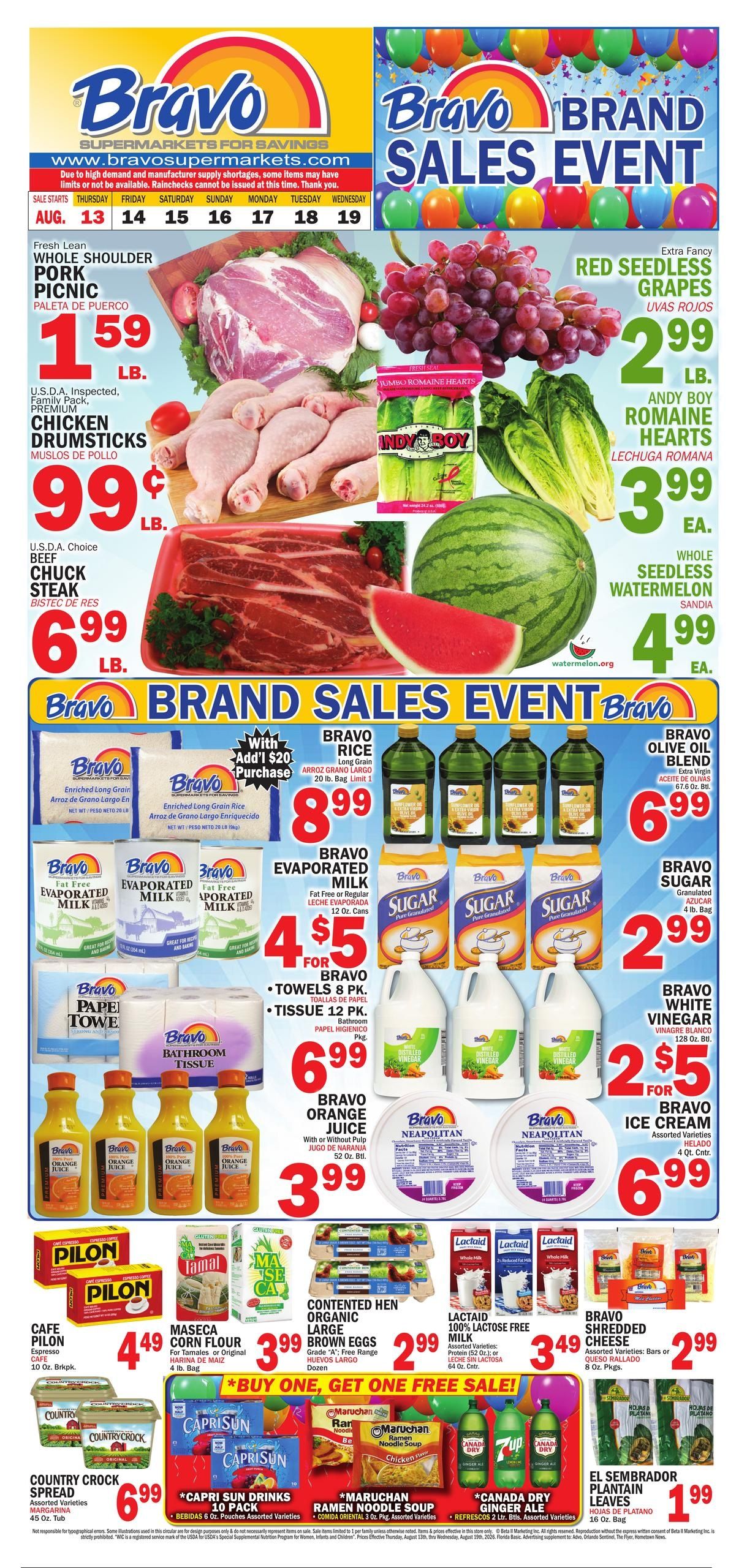 Bravo Supermarket (Cape Coral Area, FL) Bravo Florida Weekly Weekly Ad August 13 - 19, 2026