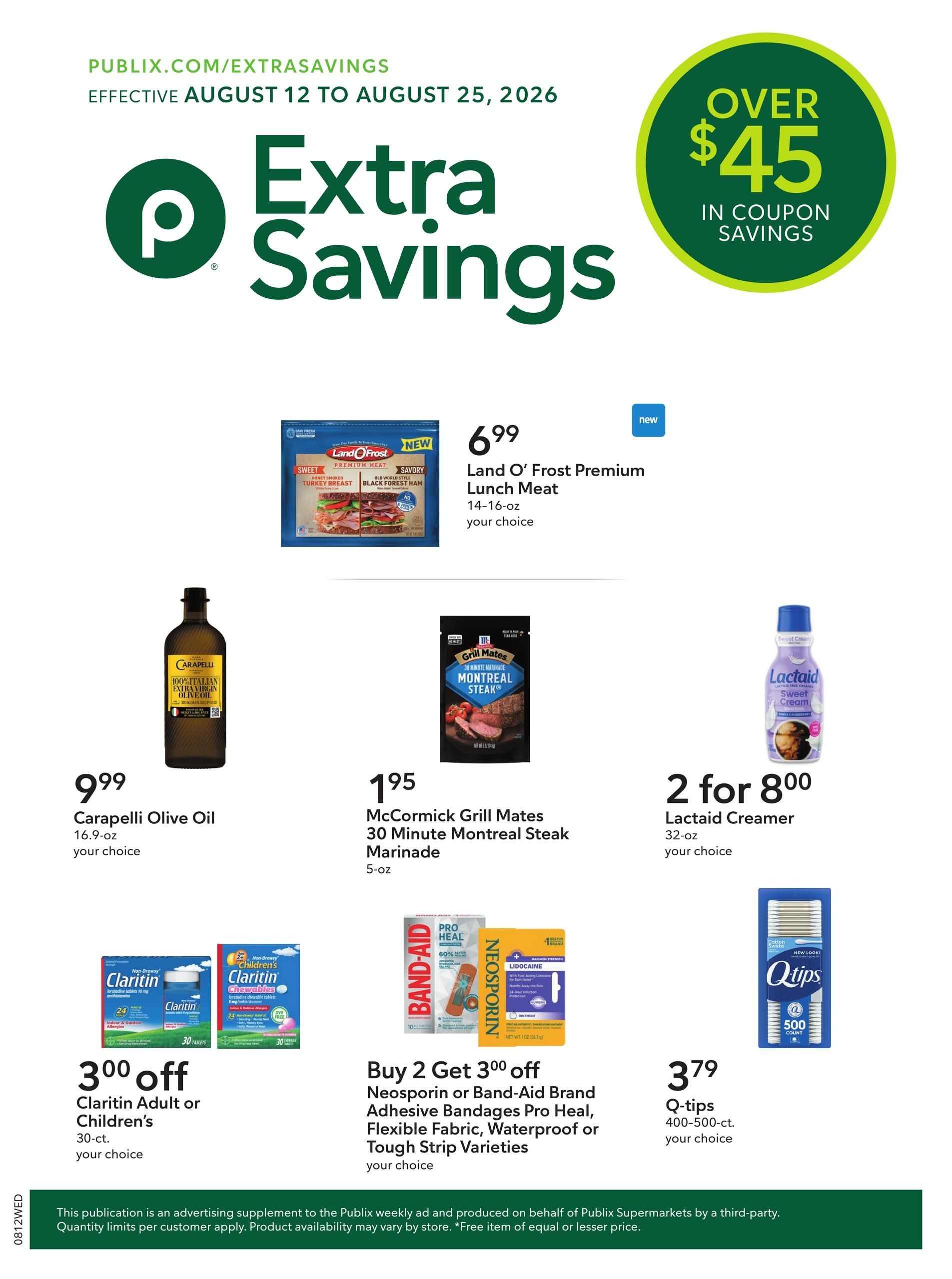 Publix (FL, GA, KY, NC, SC, TN) Extra Savings Weekly Ad August 12 - 25, 2026