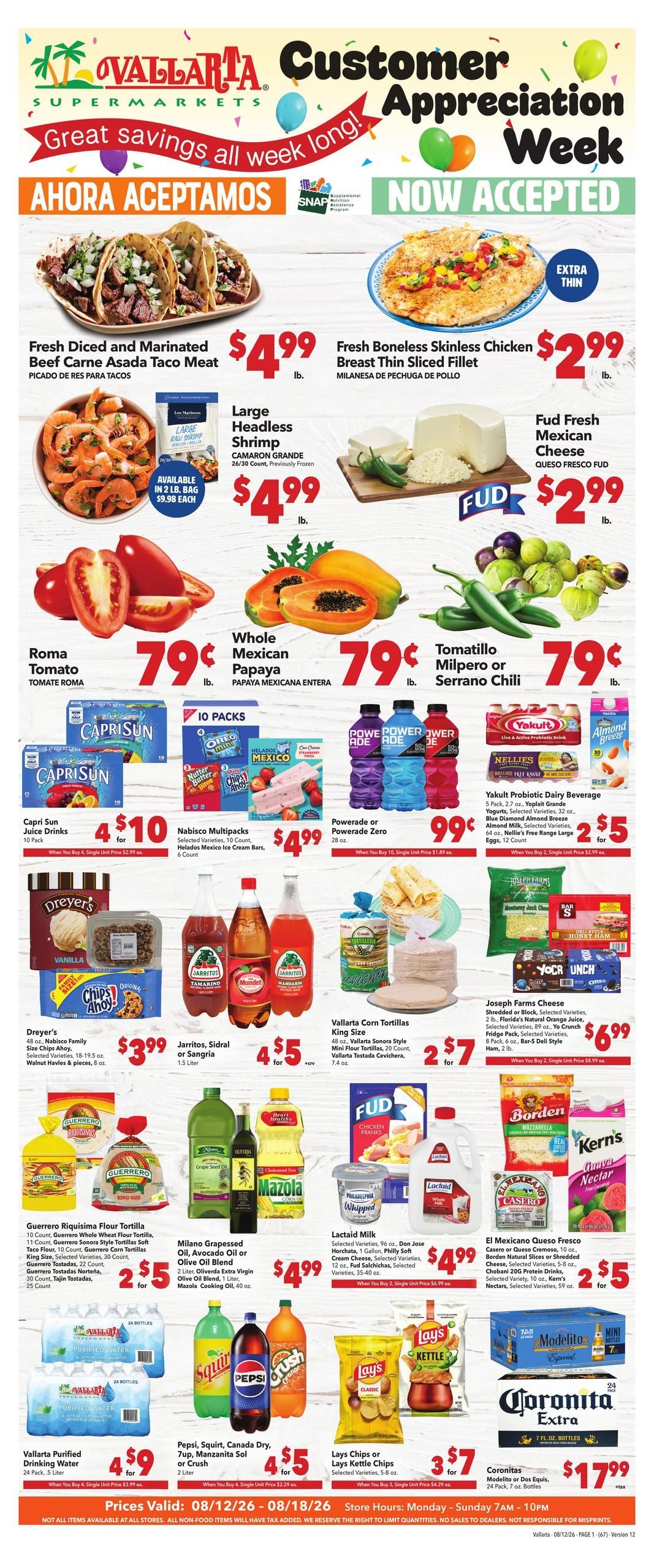 Vallarta Supermarkets (Scottsdale–Goodyear Area, AZ) Grocery Savings Weekly Ad August 12 - 18, 2026