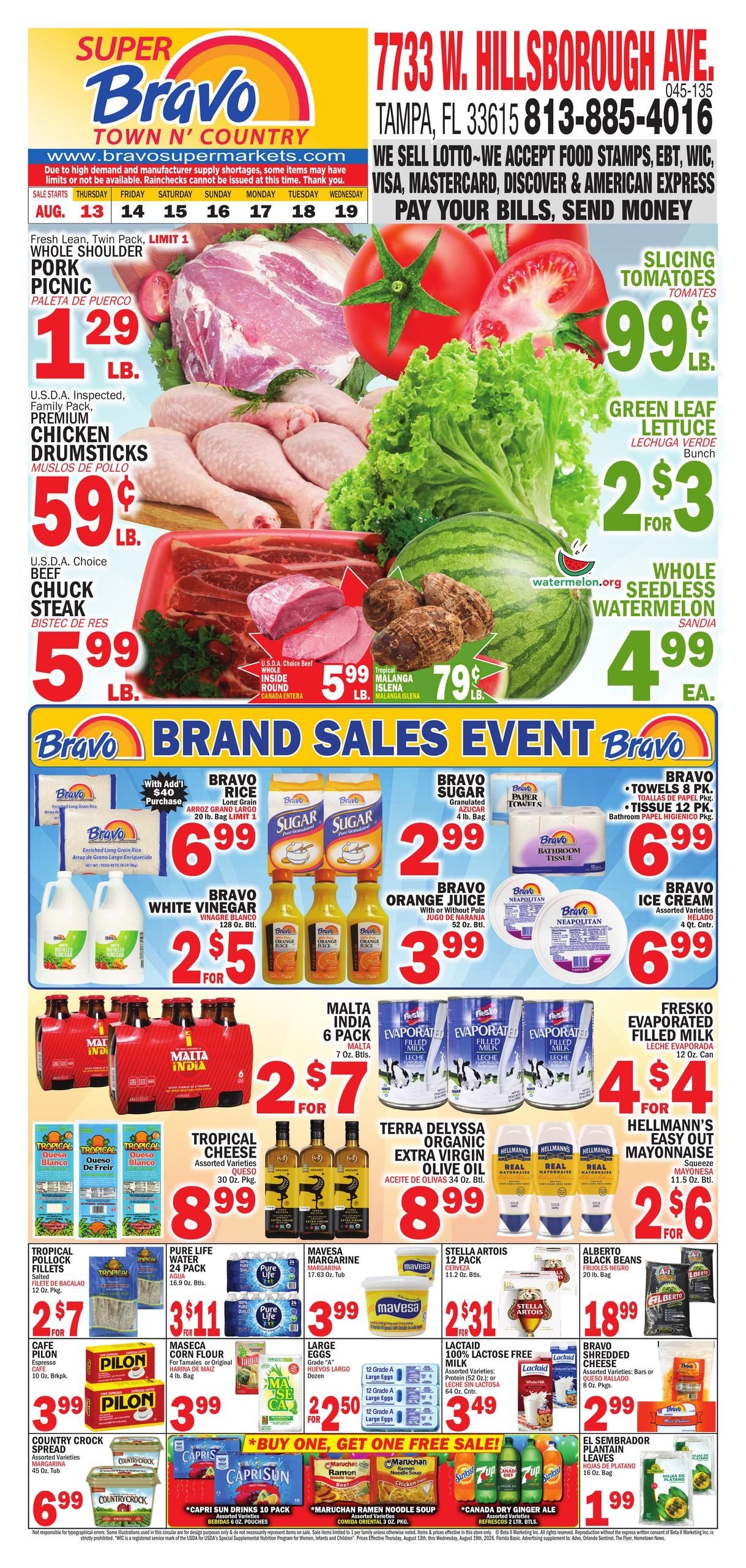 Bravo Supermarket (Clearwater–Largo Area, FL) Bravo Florida Weekly Weekly Ad August 13 - 19, 2026