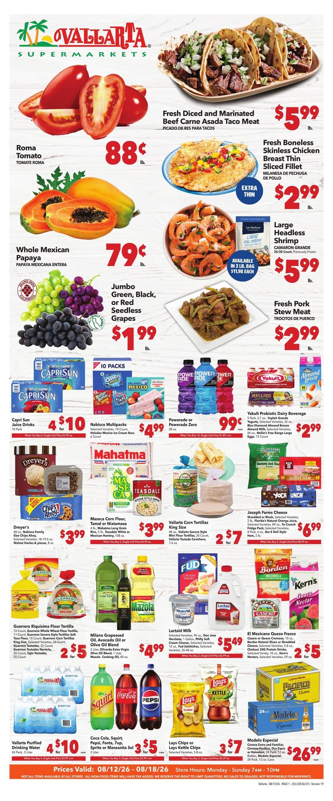 Vallarta Supermarkets (Carlsbad Area, CA) Grocery Savings Weekly Ad August 12 - 18, 2026