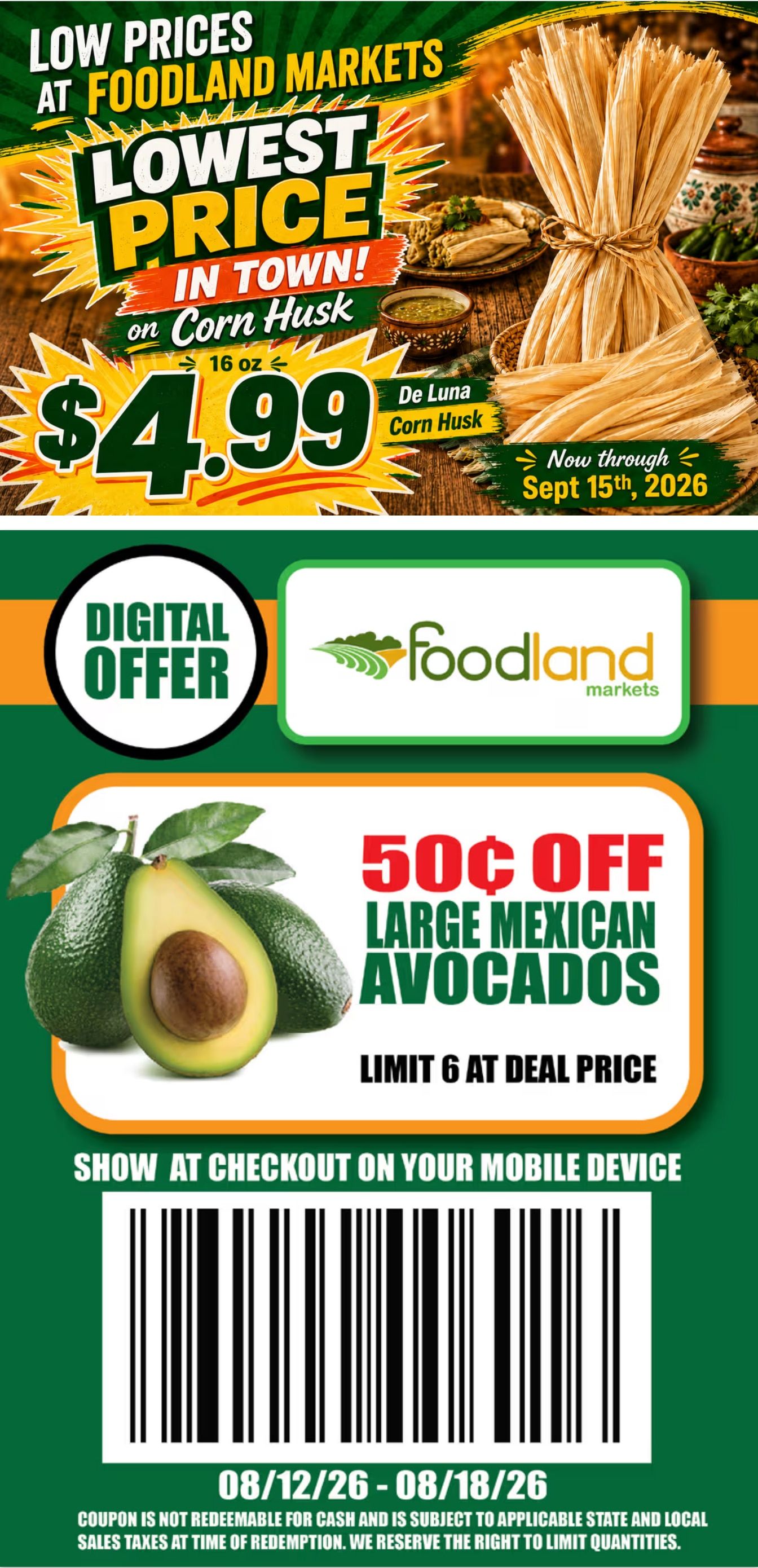 Foodland Markets (1314 S. Buckner Blvd, Dallas, TX) Weekly Ad August 12 - 18, 2026
