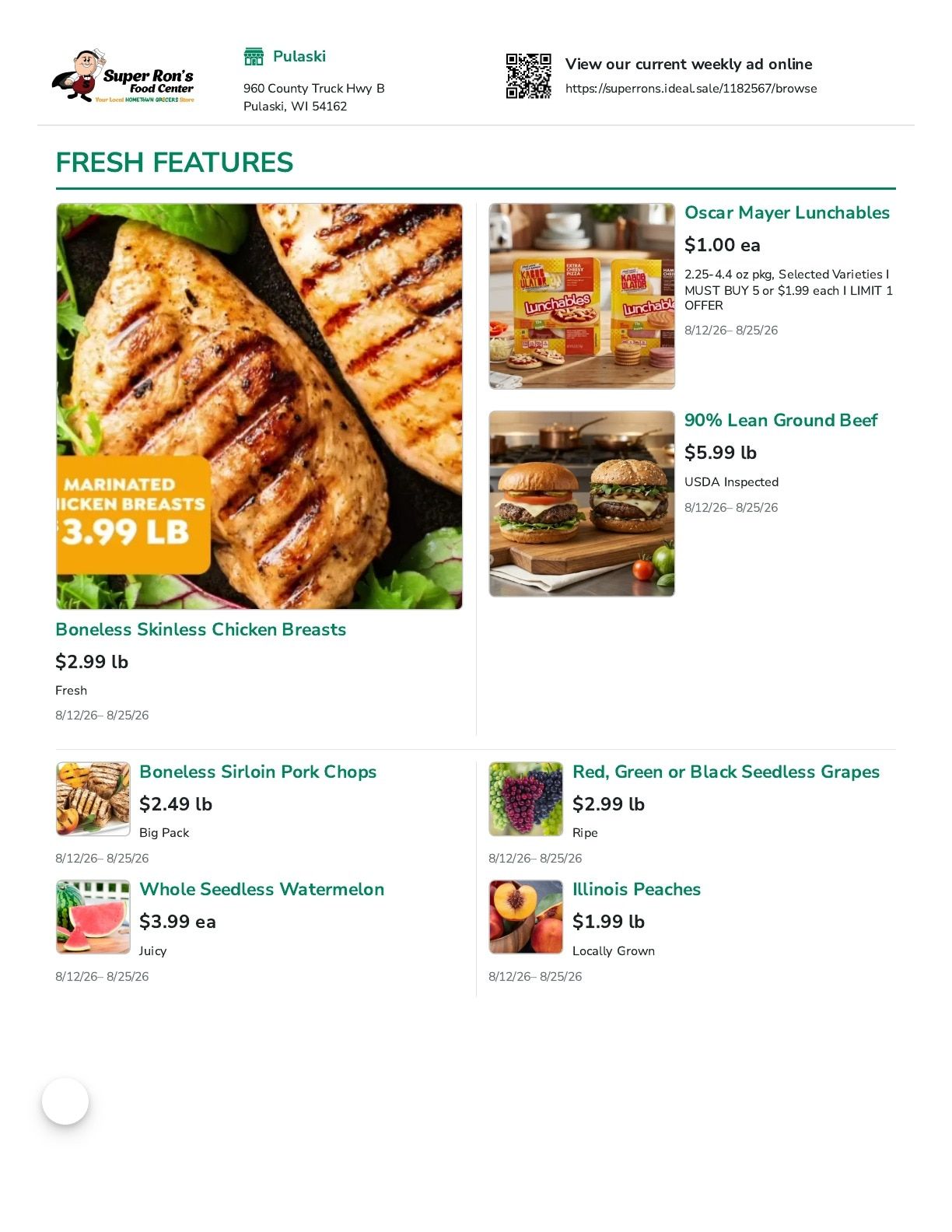 Super Ron's Food Center Weekly Ad August 12 - 25, 2026