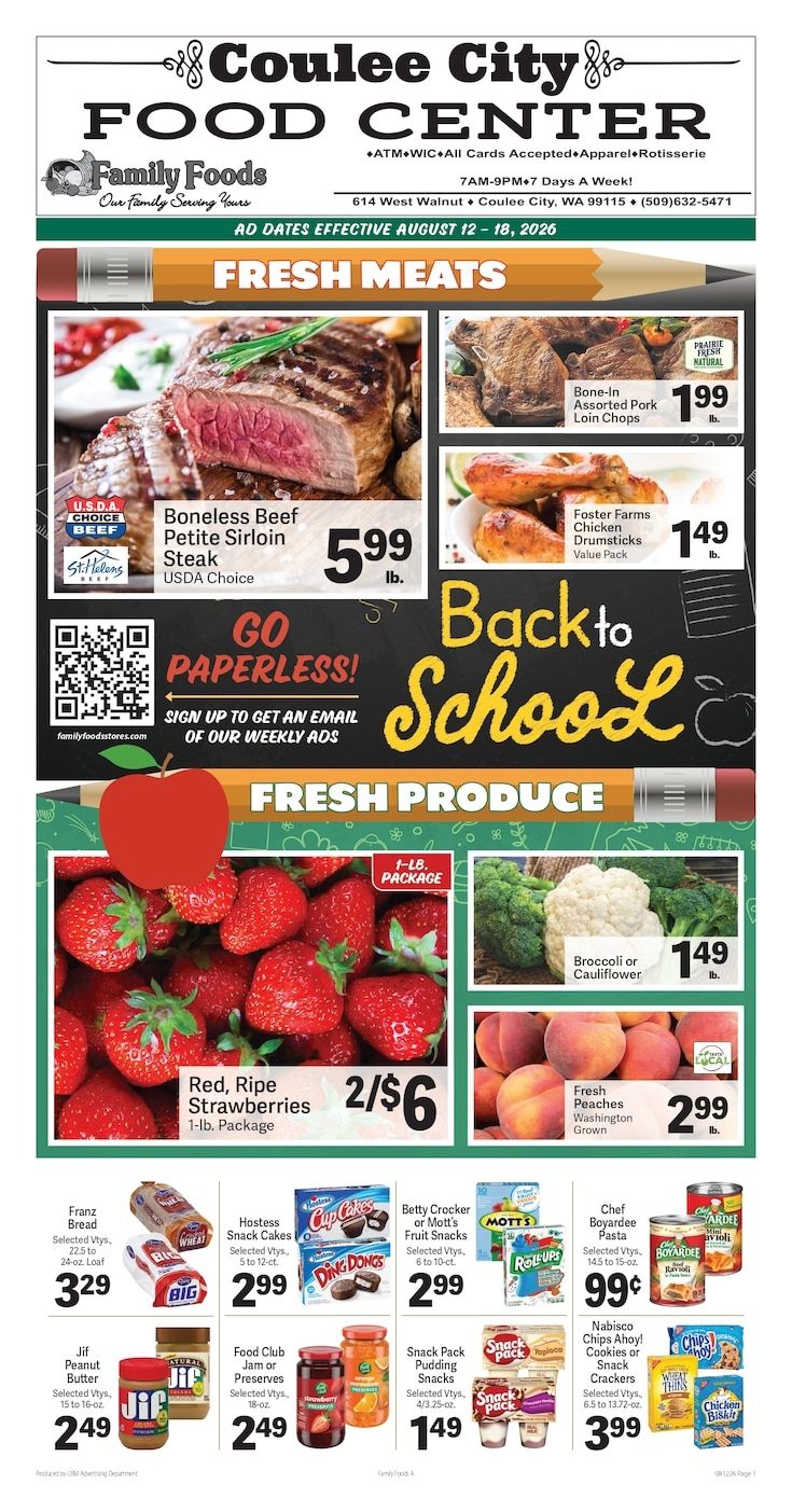 Coulee City Food Center Weekly Ad August 12 - 18, 2026