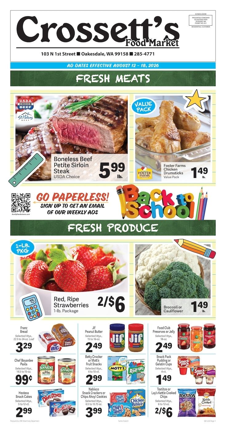 Crossett's Food Market Weekly Ad August 12 - 18, 2026