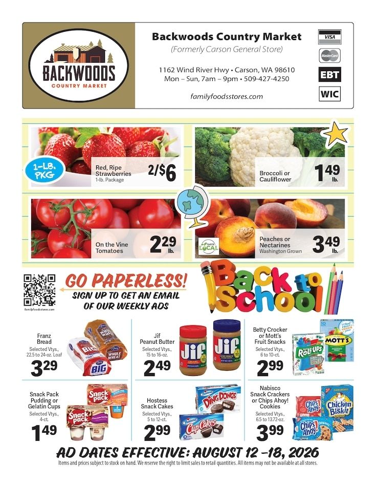 Backwoods Country Market Weekly Ad August 12 - 18, 2026