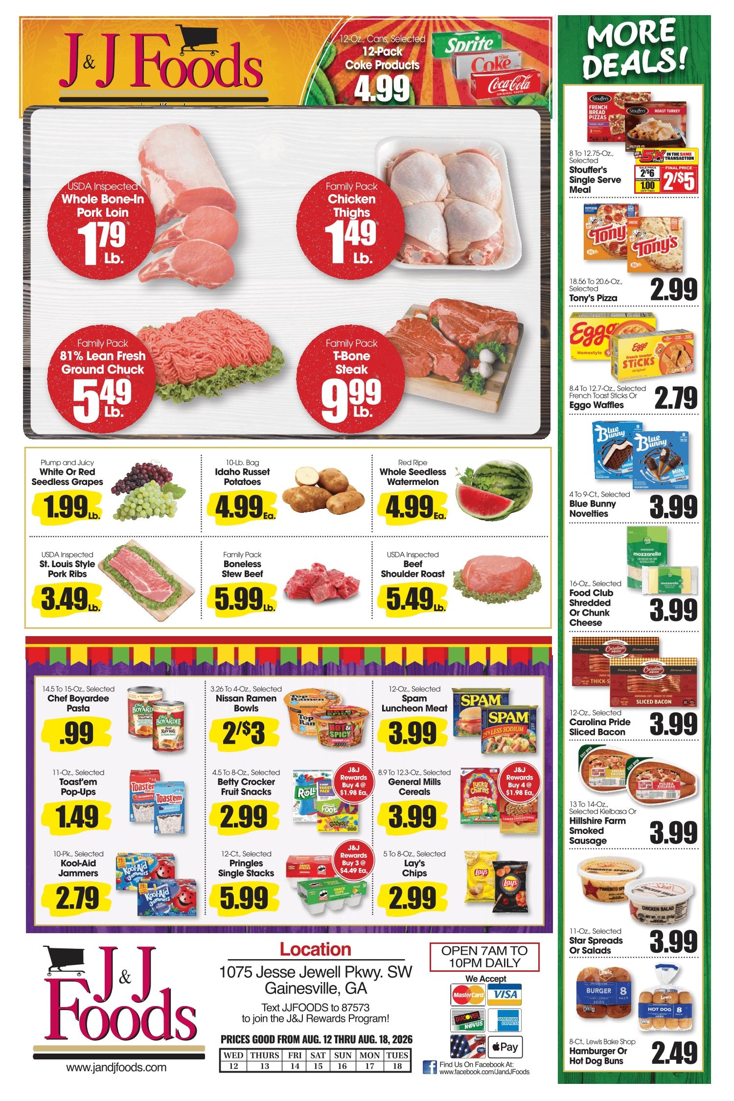 J&J Foods (1075 JESSE JEWELL PKWY SW, Gainesville, GA) Weekly Ad August 12 - 18, 2026