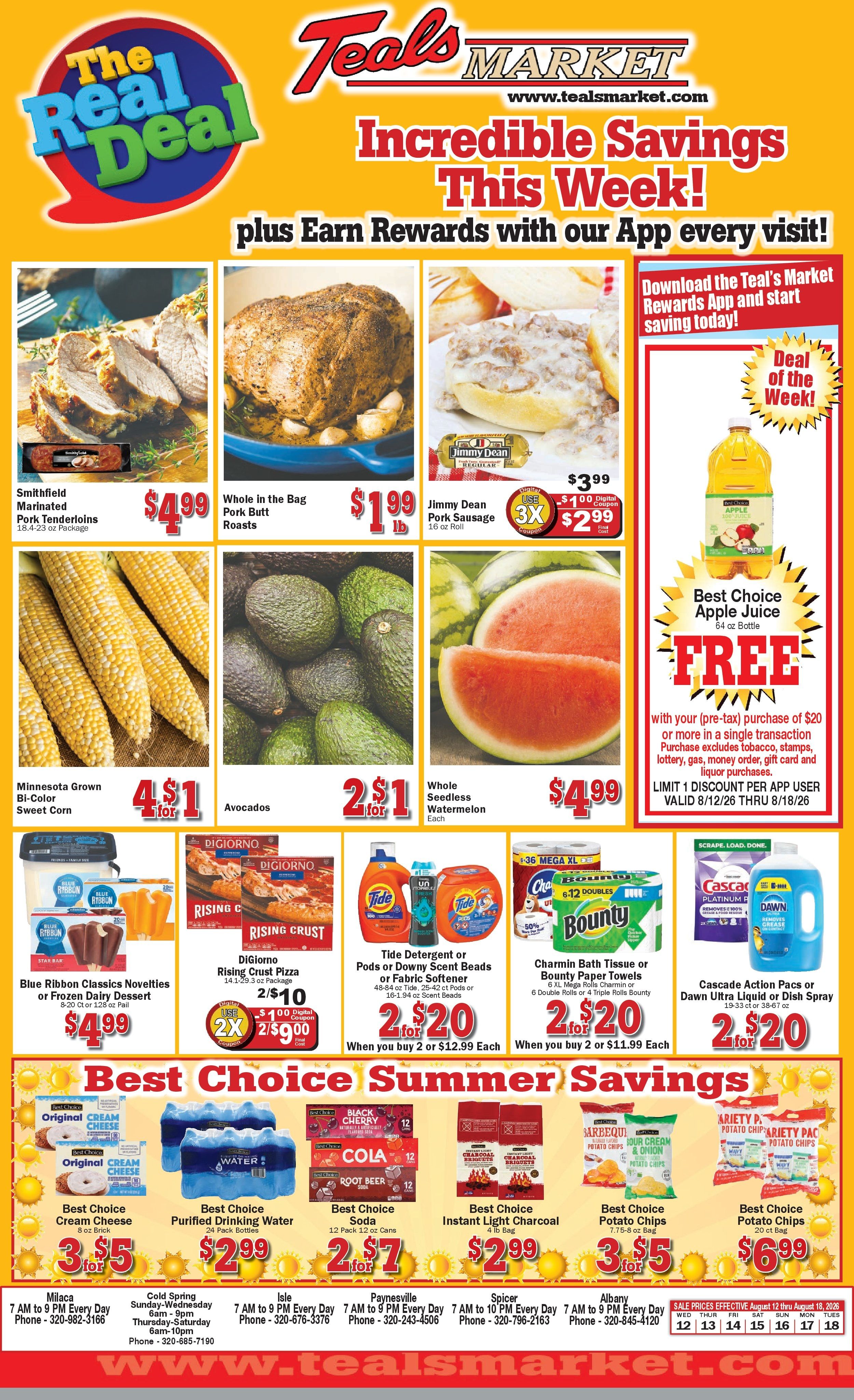 Teal's Market (Isle, Milaca and Paynesville, MN) Weekly Ad August 12 - 18, 2026