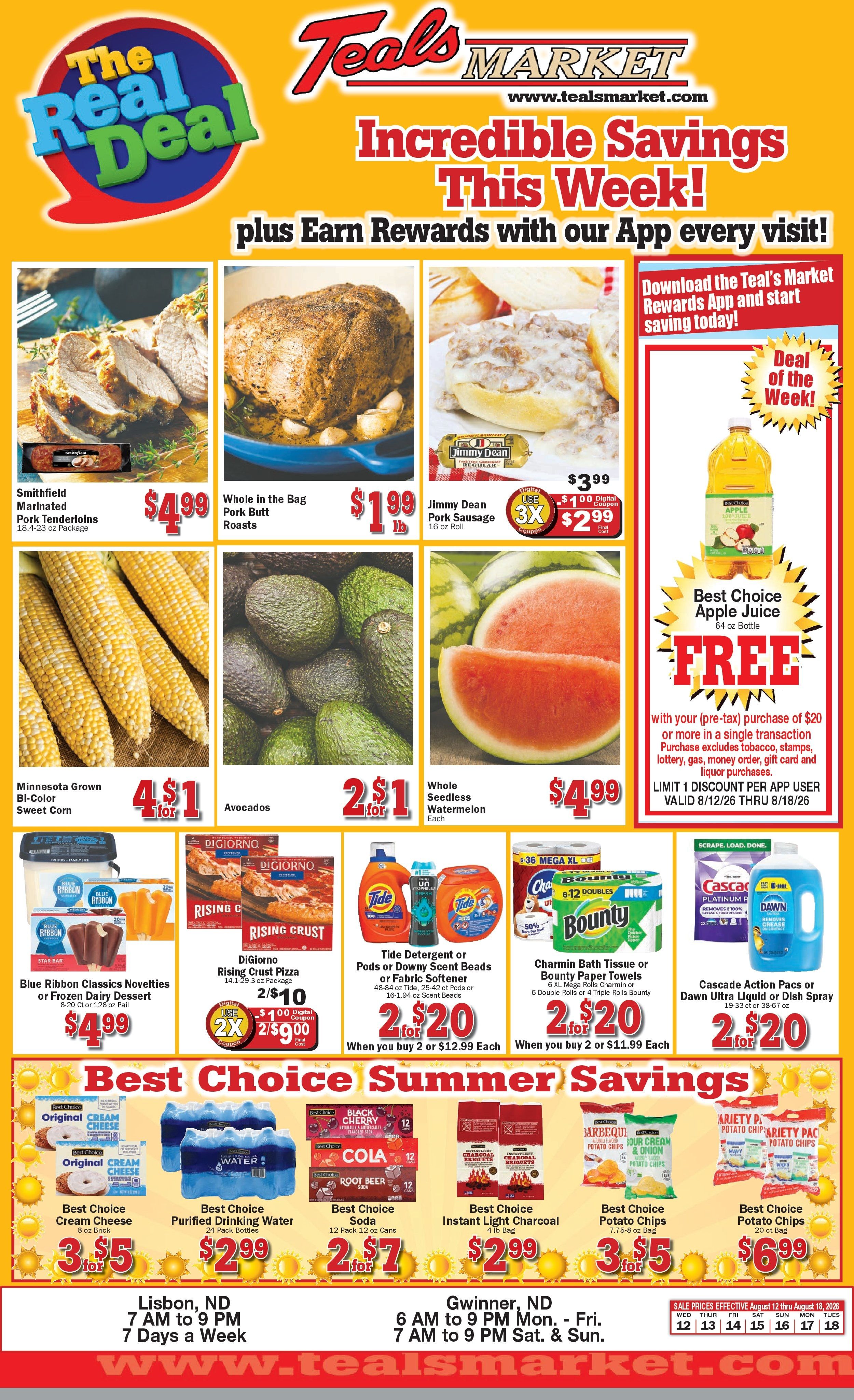 Teal's Market (North Dakota) Weekly Ad August 12 - 18, 2026