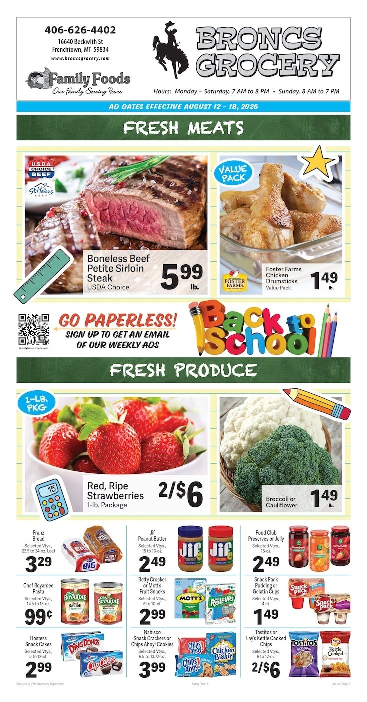 Bronc's Grocery Weekly Ad August 12 - 18, 2026
