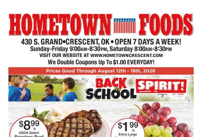 Hometown Foods Crescent Back to School SAVINGS! Weekly Ad August 12 - 18, 2026