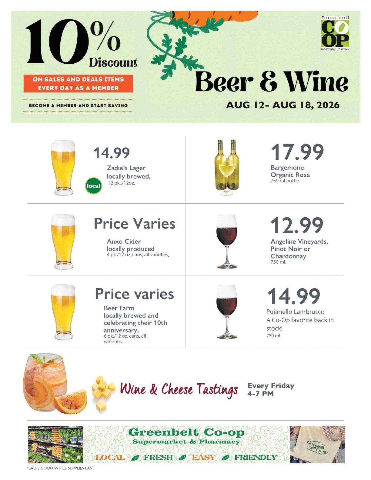 Greenbelt Co-op Supermarket and Pharmacy Beer and Wine Weekly Ad August 12 - 18, 2026