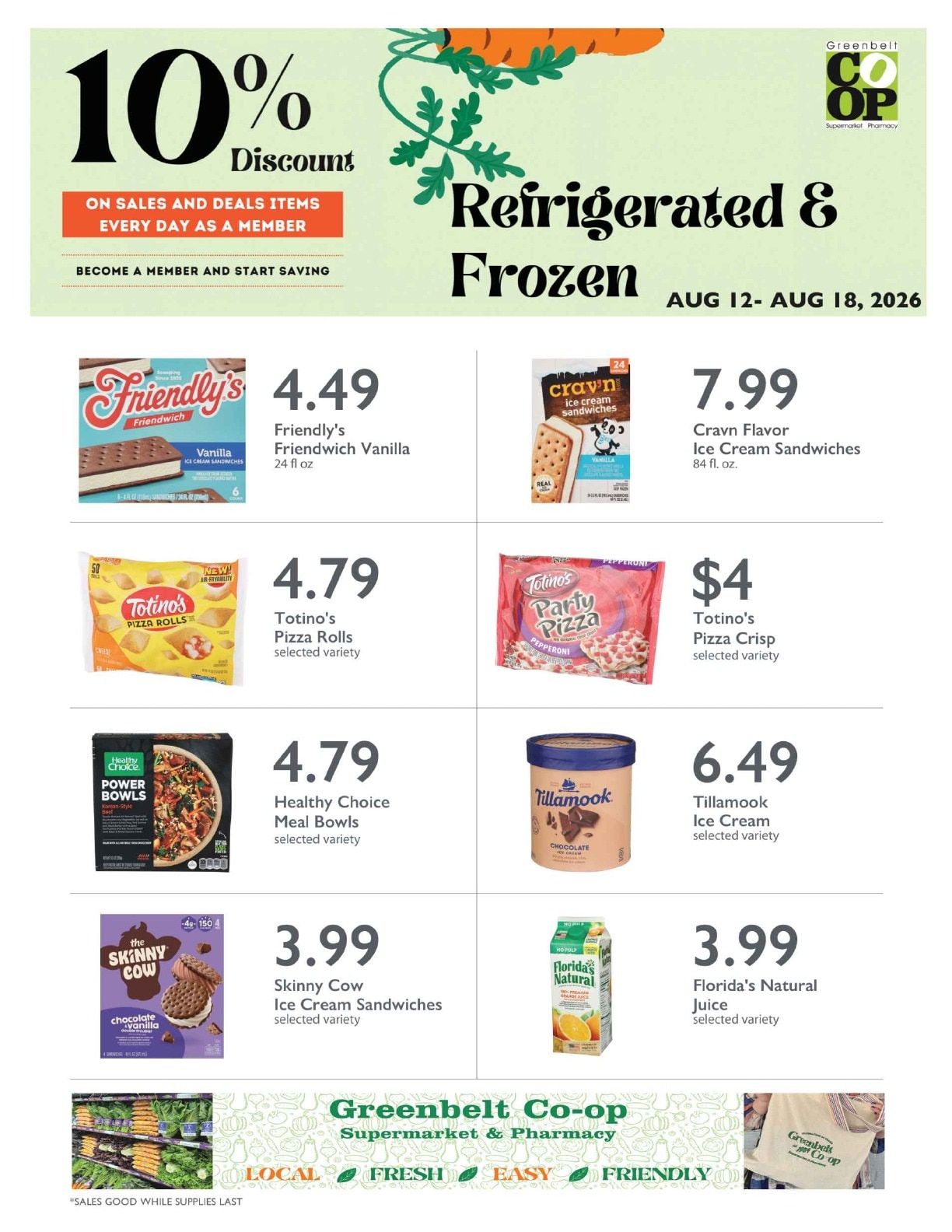 Greenbelt Co-op Supermarket and Pharmacy Fridge and Freezer Weekly Ad August 12 - 18, 2026