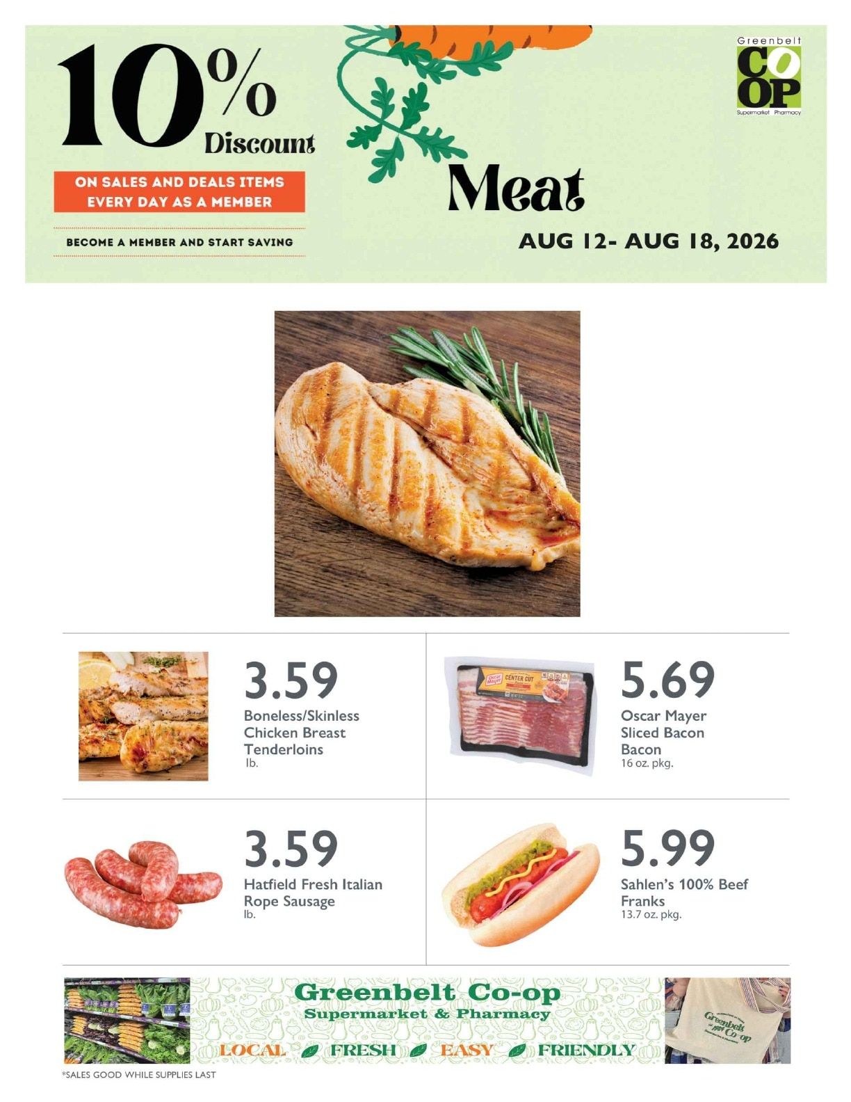 Greenbelt Co-op Supermarket and Pharmacy Meat Weekly Ad August 12 - 18, 2026