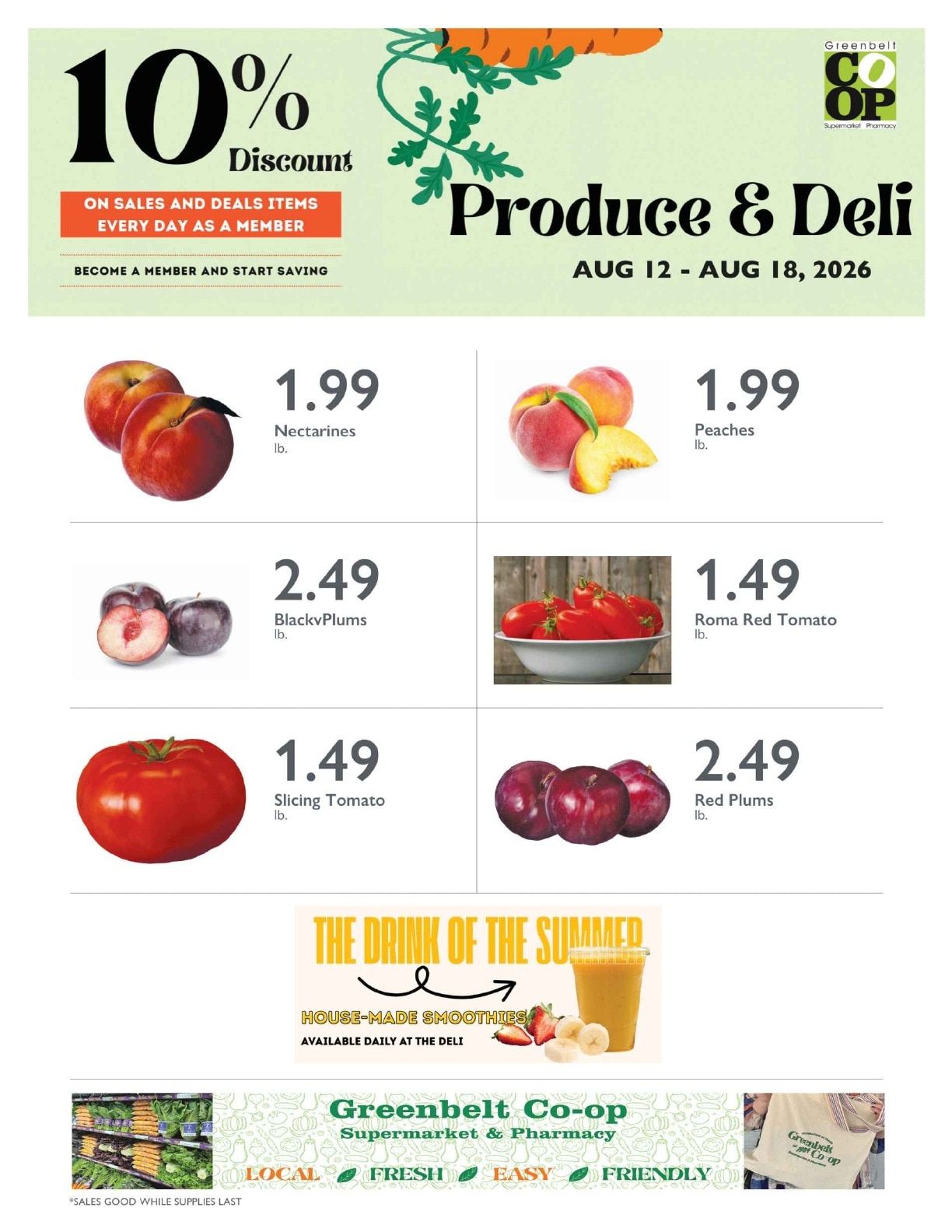 Greenbelt Co-op Supermarket and Pharmacy Produce and Deli Weekly Ad August 12 - 18, 2026