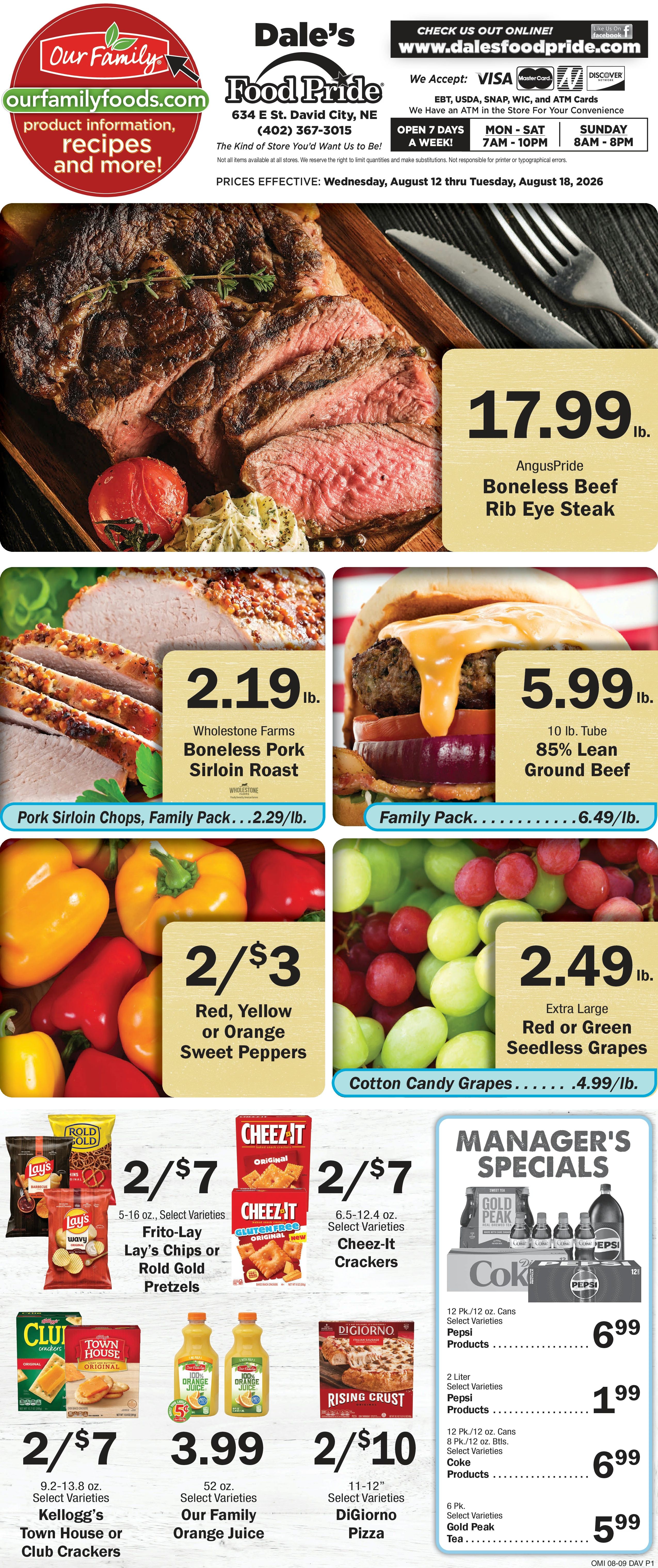Dale's Food Pride (634 E St, David City, NE) Weekly Ad August 12 - 18, 2026