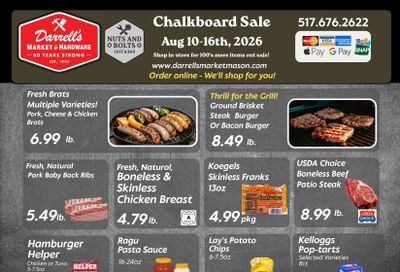 Darrell's Market and Hardware (4520 W Columbia Rd, Mason, MI) Weekly Ad August 10 - 16, 2026