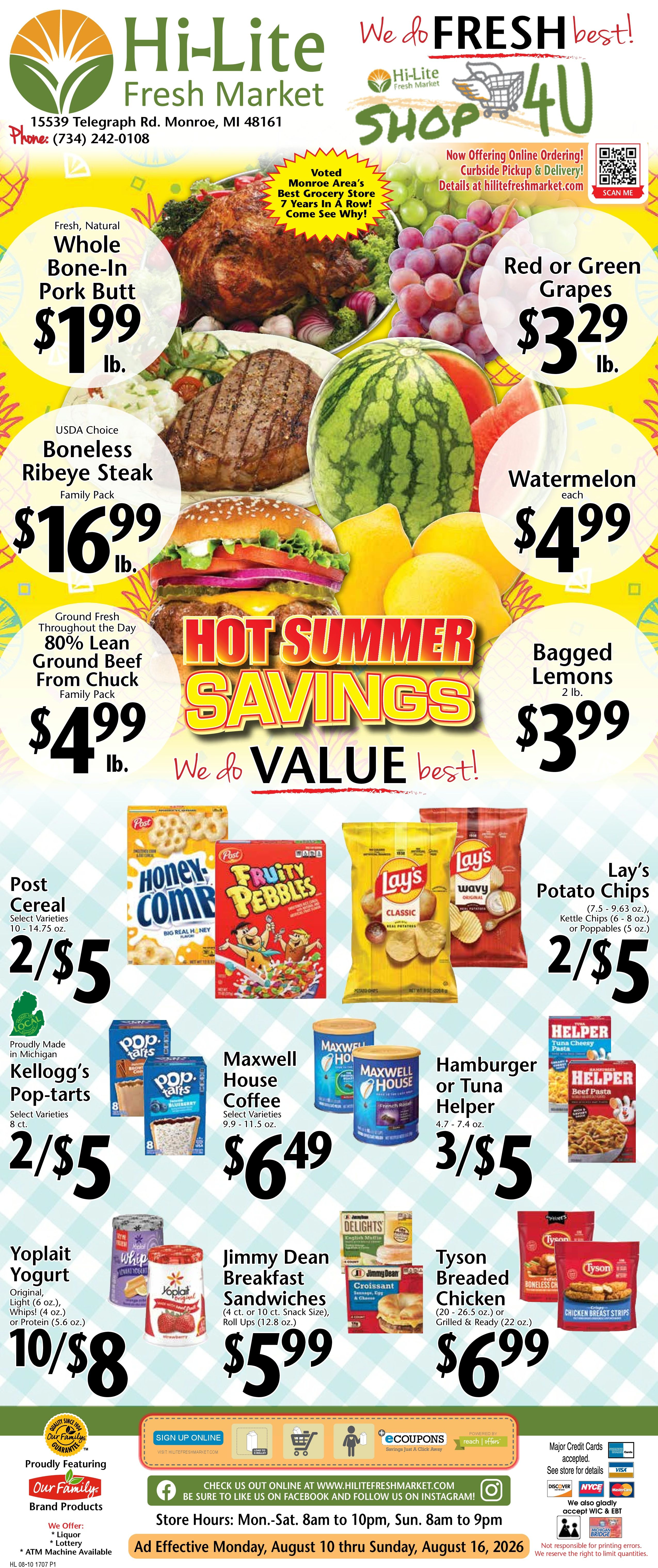 Hi-Lite Fresh Market (15539 S Telegraph Rd, Monroe, MI) Weekly Ad August 10 - 16, 2026