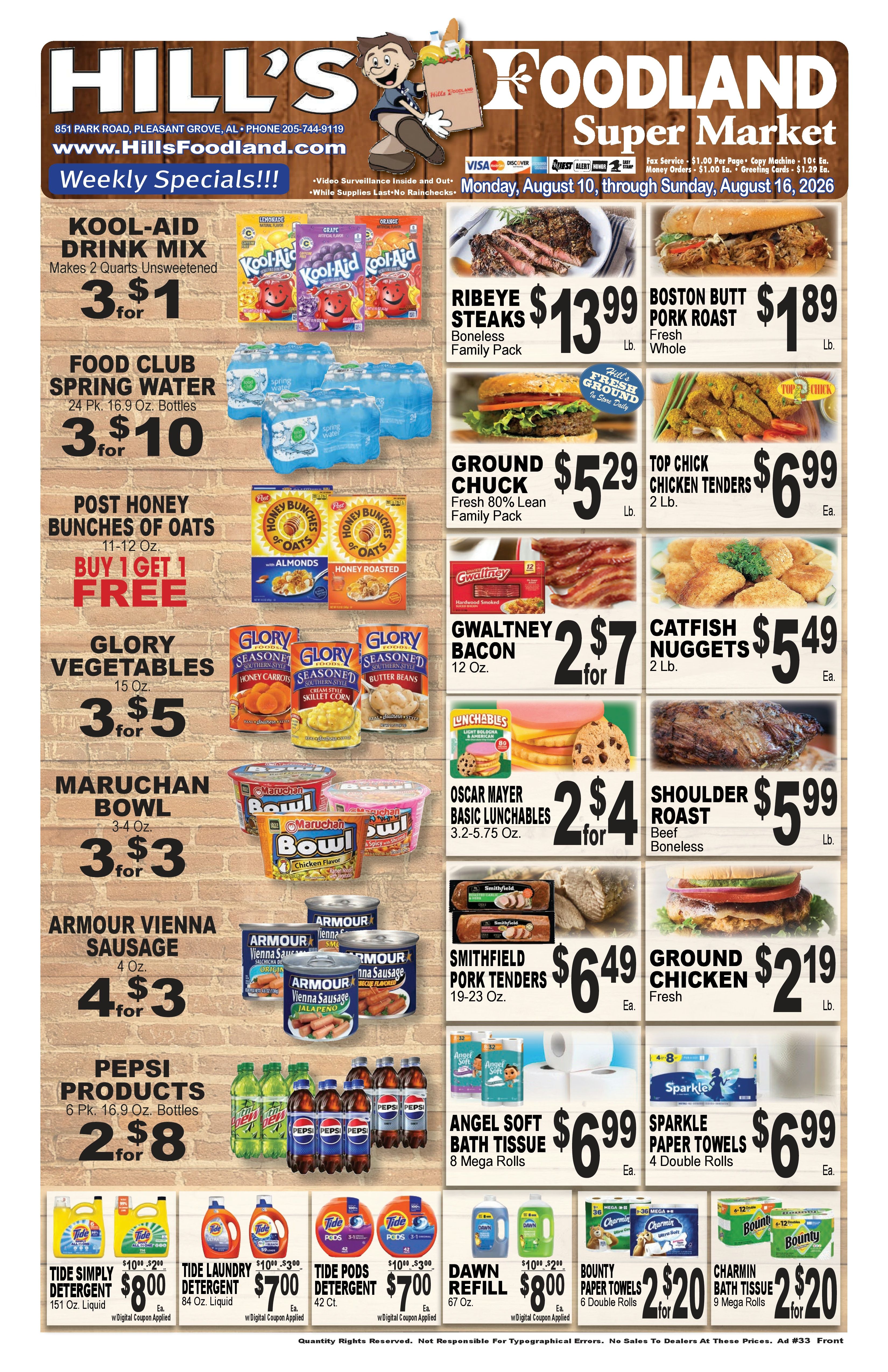 Hill's Foodland (851 Park Road, Pleasant Grove, AL) Weekly Ad August 10 - 16, 2026
