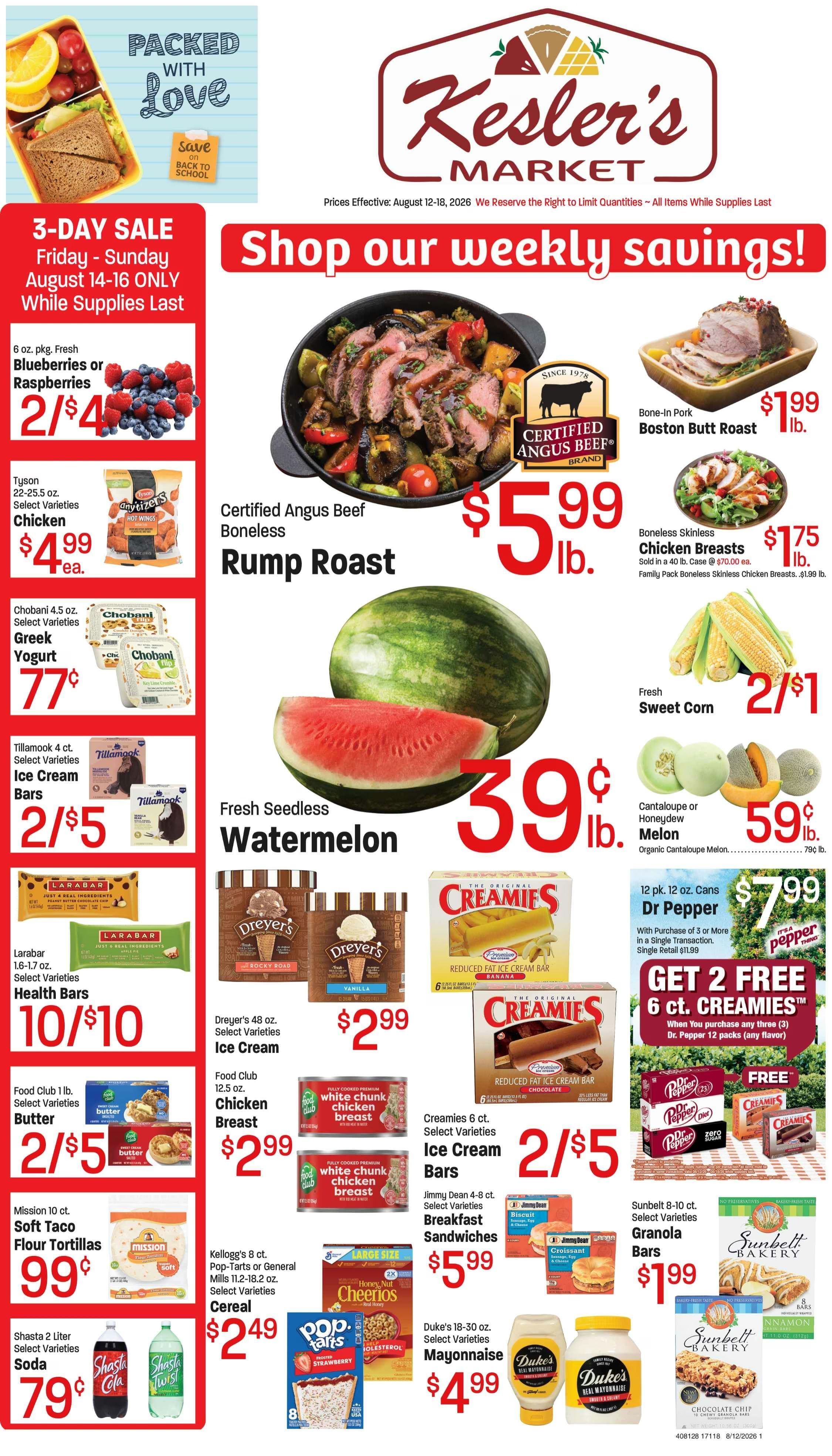 Kesler's Market (925 W. Bridge St., Blackfoot, ID) Weekly Ad August 12 - 18, 2026