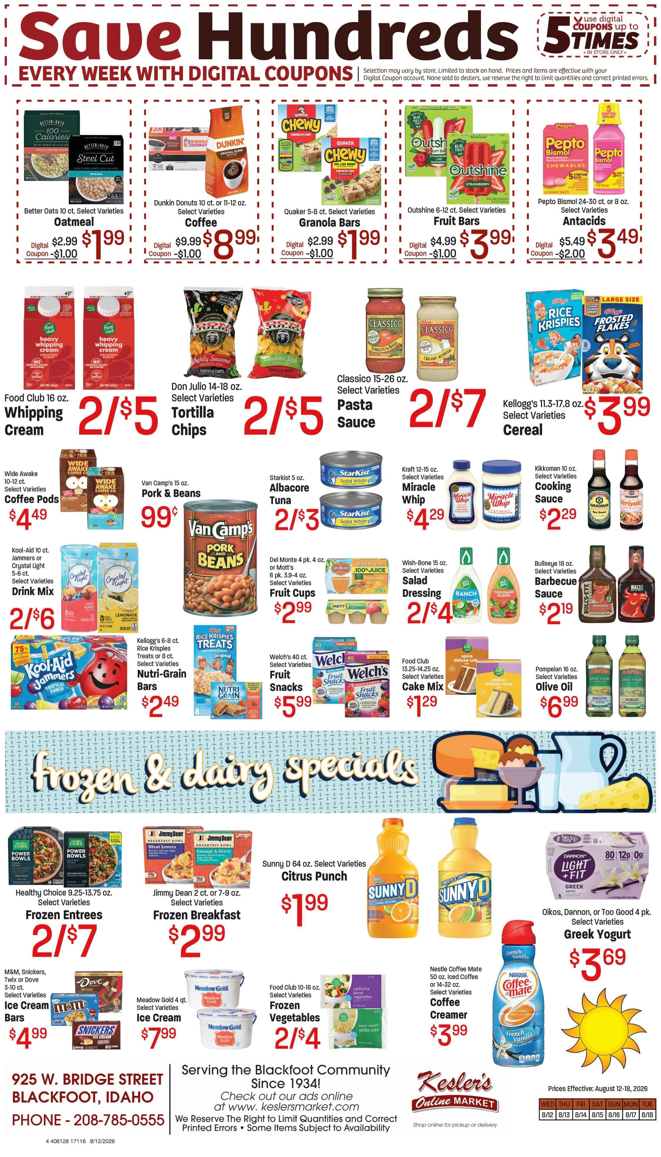 Kesler's Market (925 W. Bridge St., Blackfoot, ID) Weekly Ad August 12 - 18, 2026