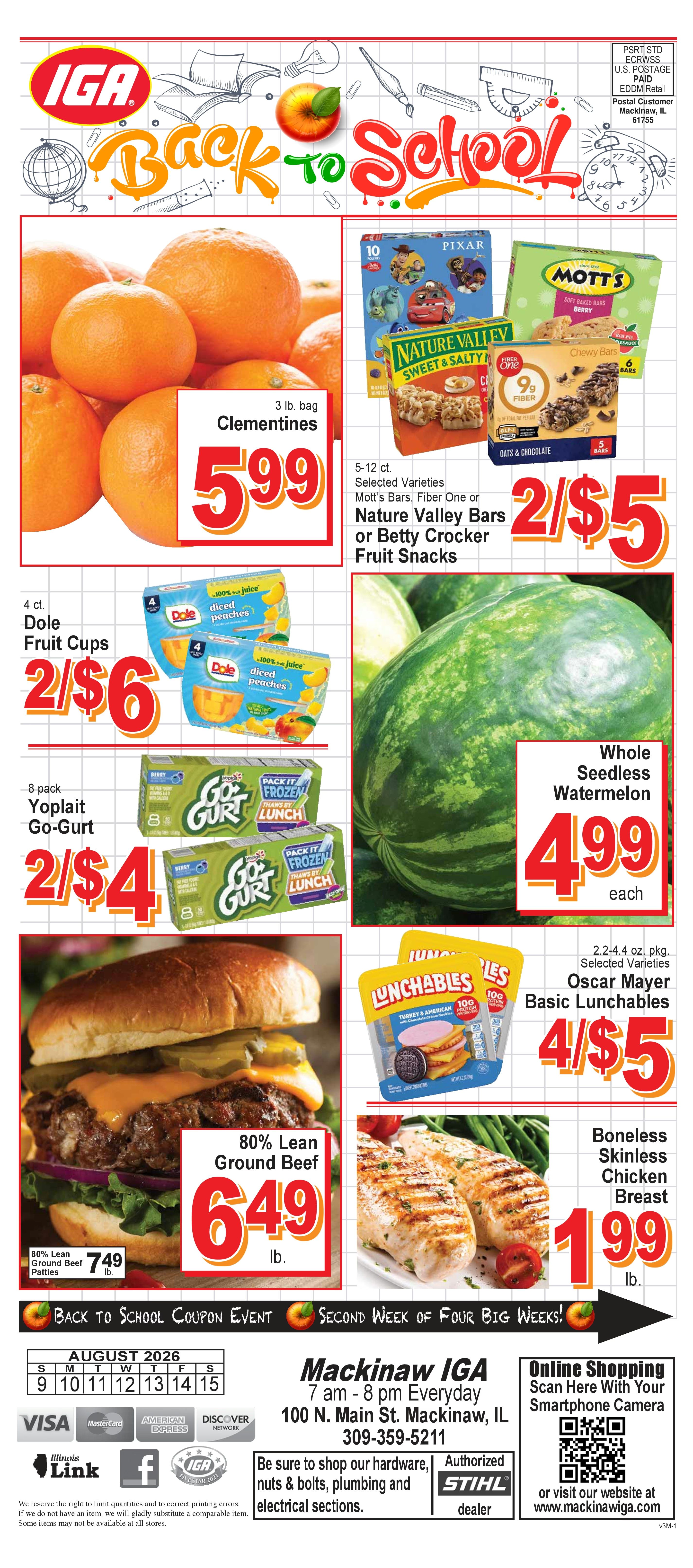 Mackinaw IGA (100 N. Main St., Mackinaw, IL) Weekly Ad August 9 - 15, 2026
